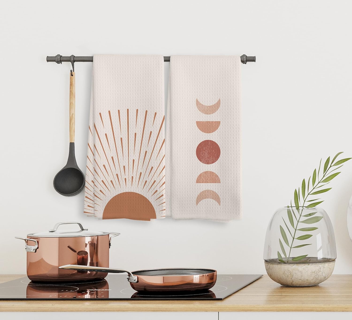 Boho Black Sun Sunrise Kitchen Towel Set of 2