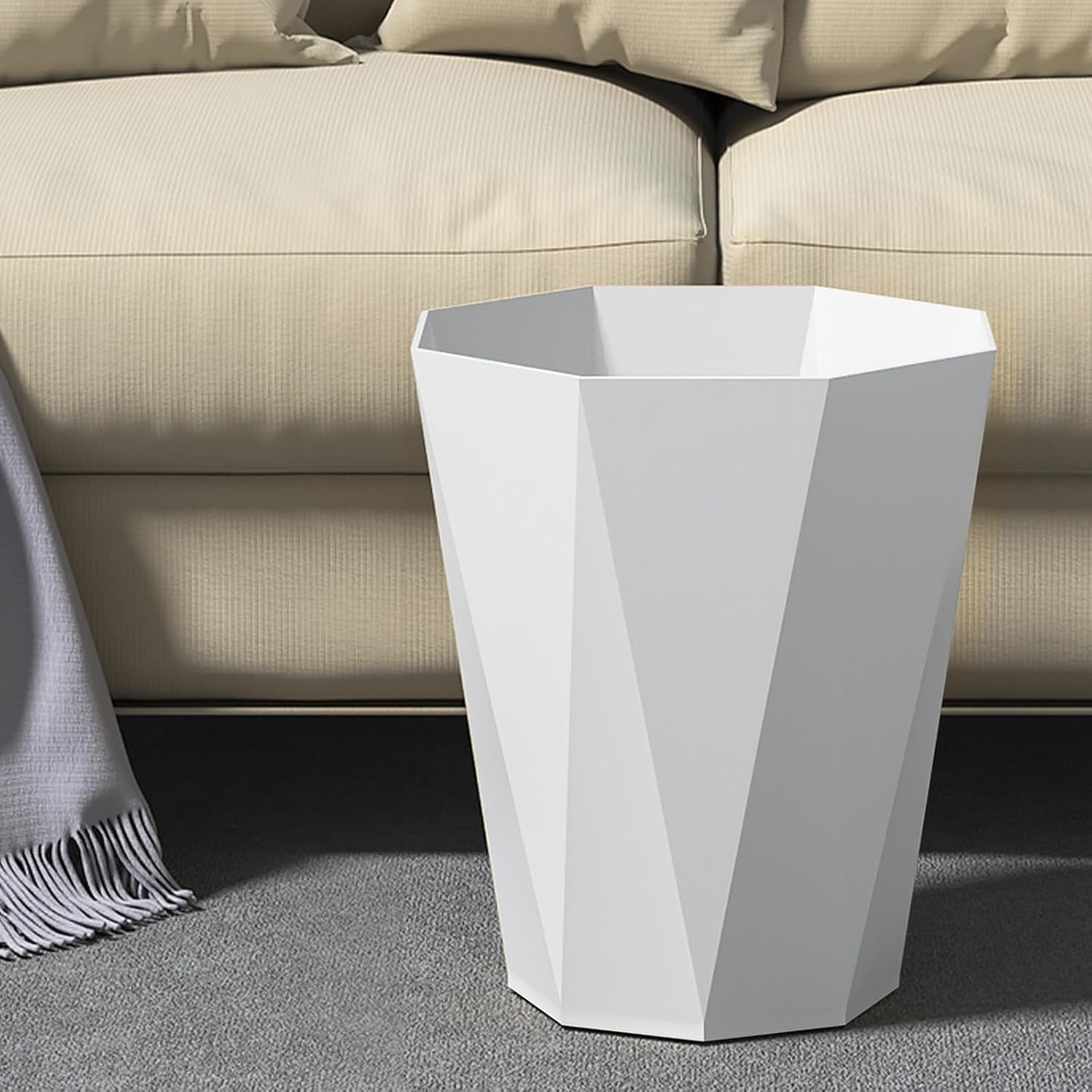 Compact Plastic Trash Can with Press Ring for Small Spaces