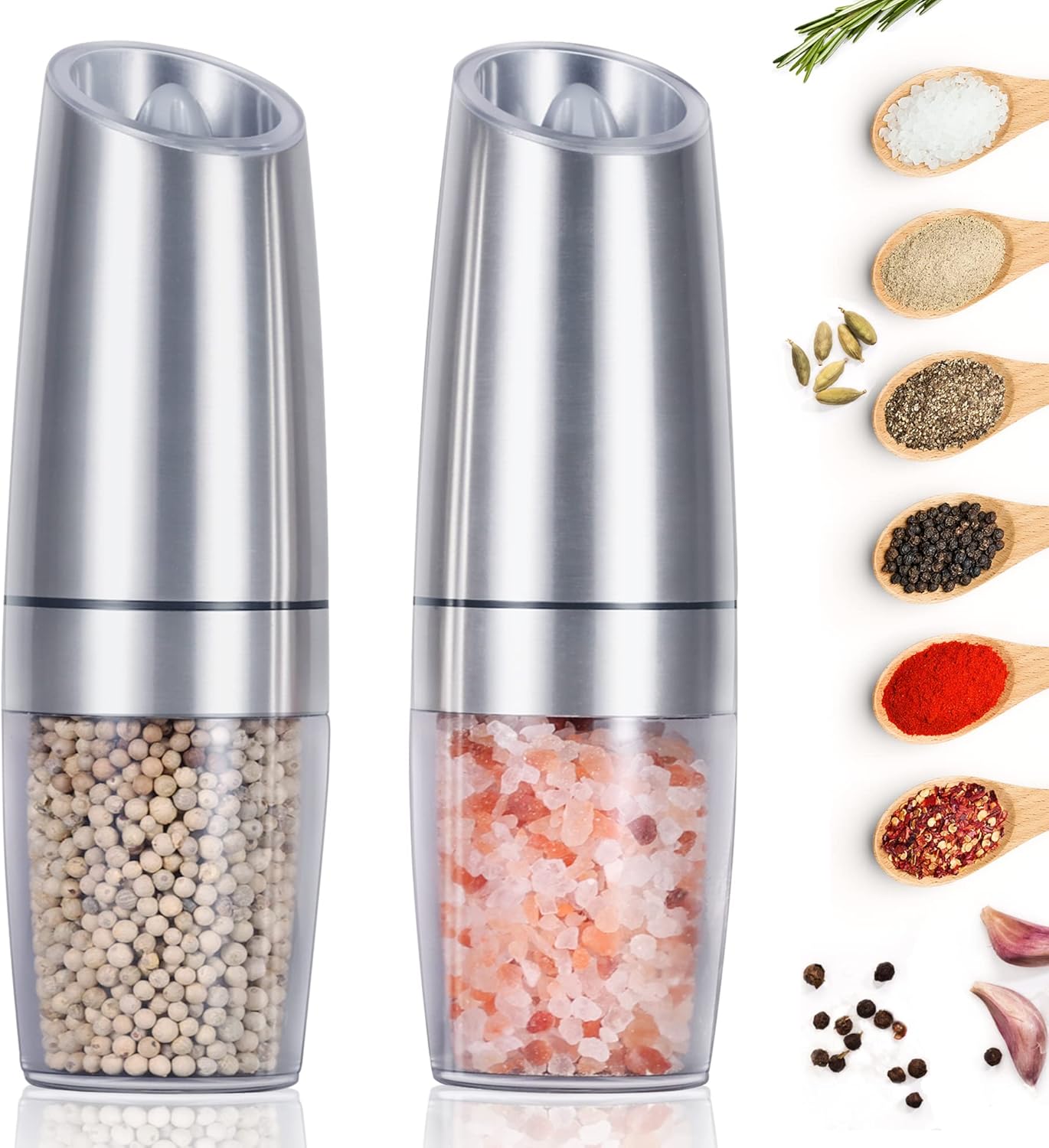 EasyCom Gravity Salt Pepper Mill Set 2 Pack Silver 1
