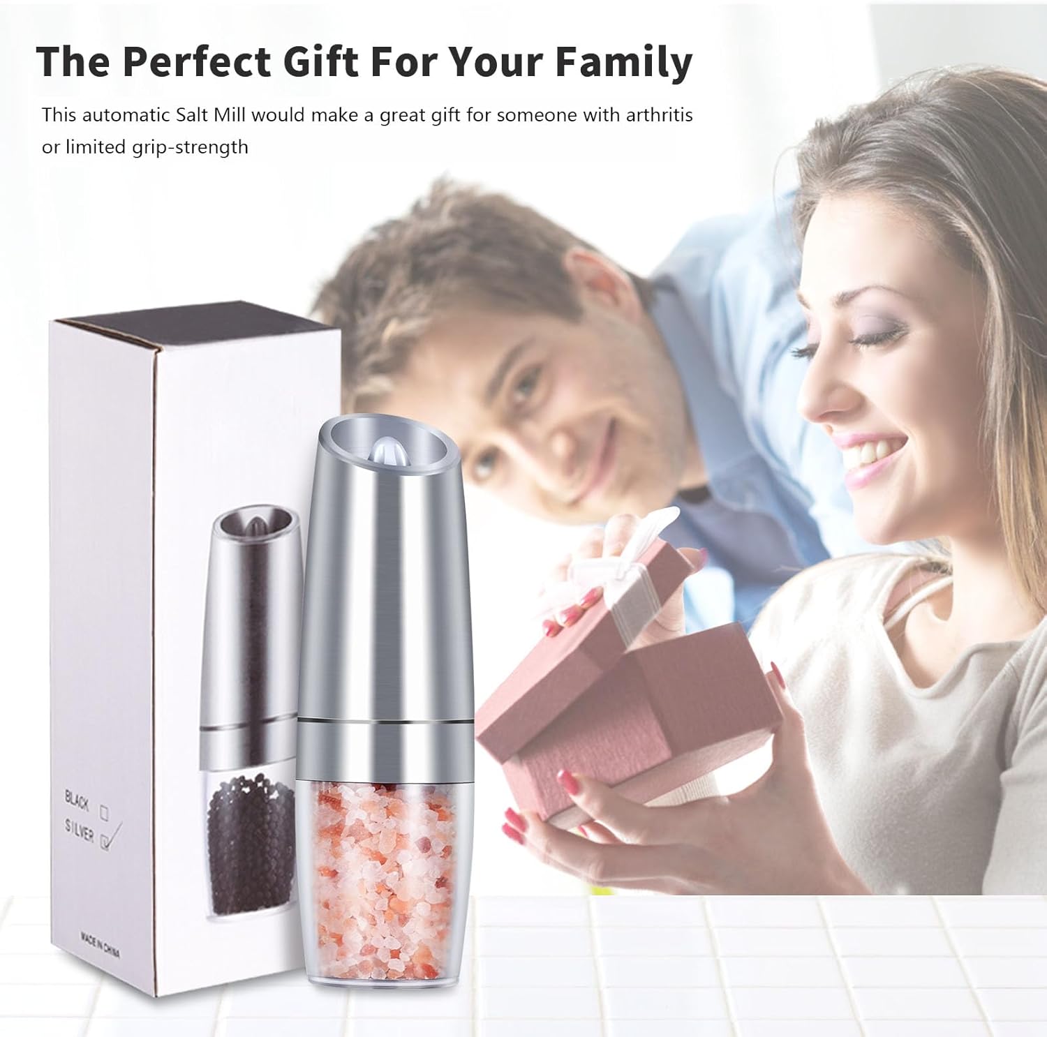 EasyCom Gravity Salt Pepper Mill Set 2 Pack Silver 1