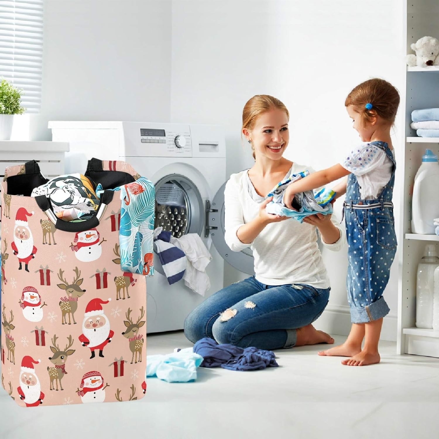 visesunny Large Capacity Laundry Hamper with Santa Reindeer Design