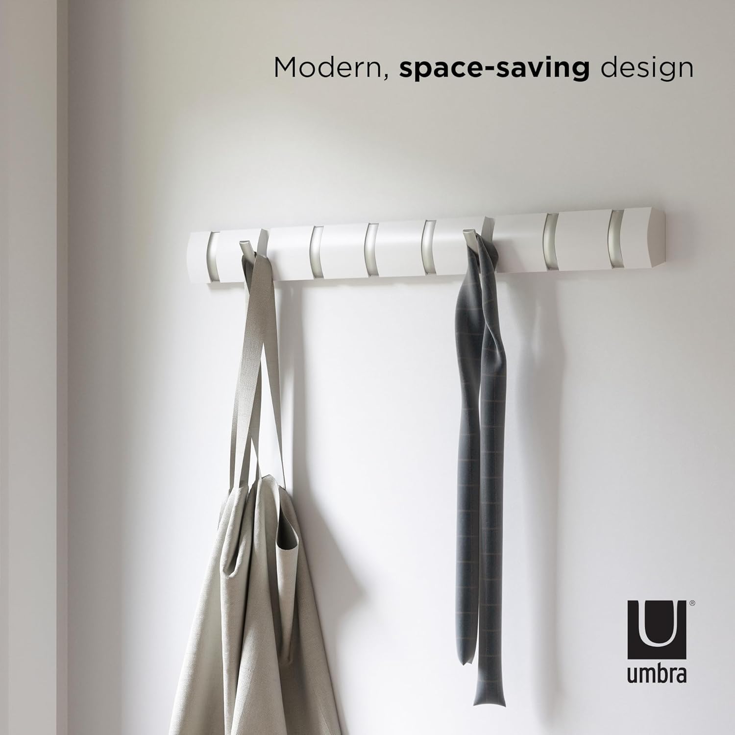 Umbra Flip Wall-Mounted Coat Rack Rail with 8 Hooks
