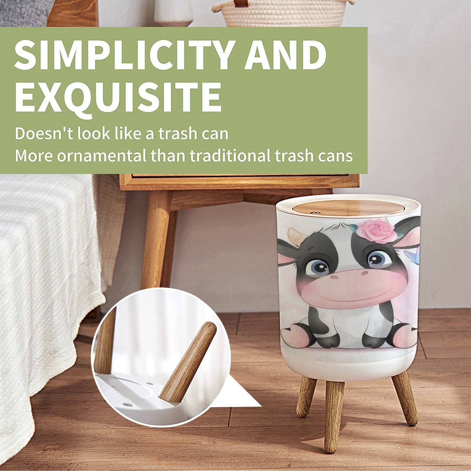 Boho Farm Animal Trash Can with Lid Cow 18 Gallon