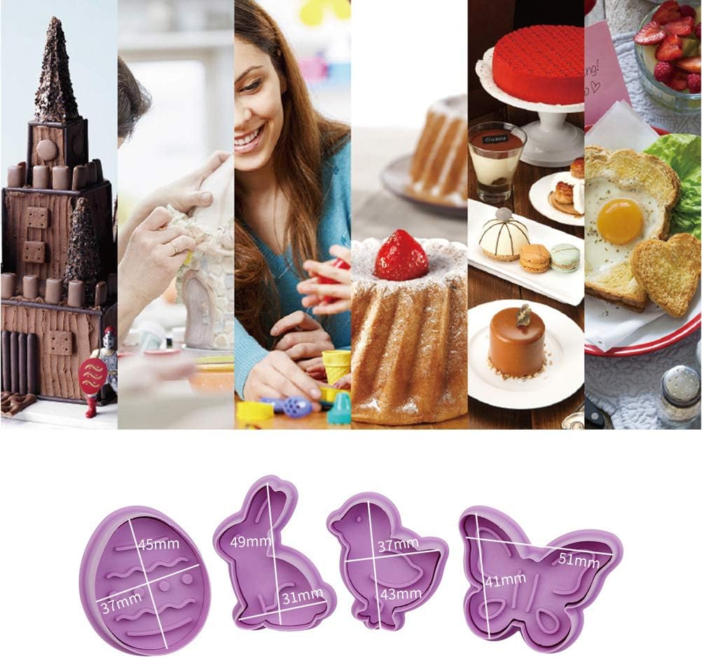 4Pcs Easter Cake Molds 3D Plastic Cookie Molds Non-Stick DIY Baking Tools