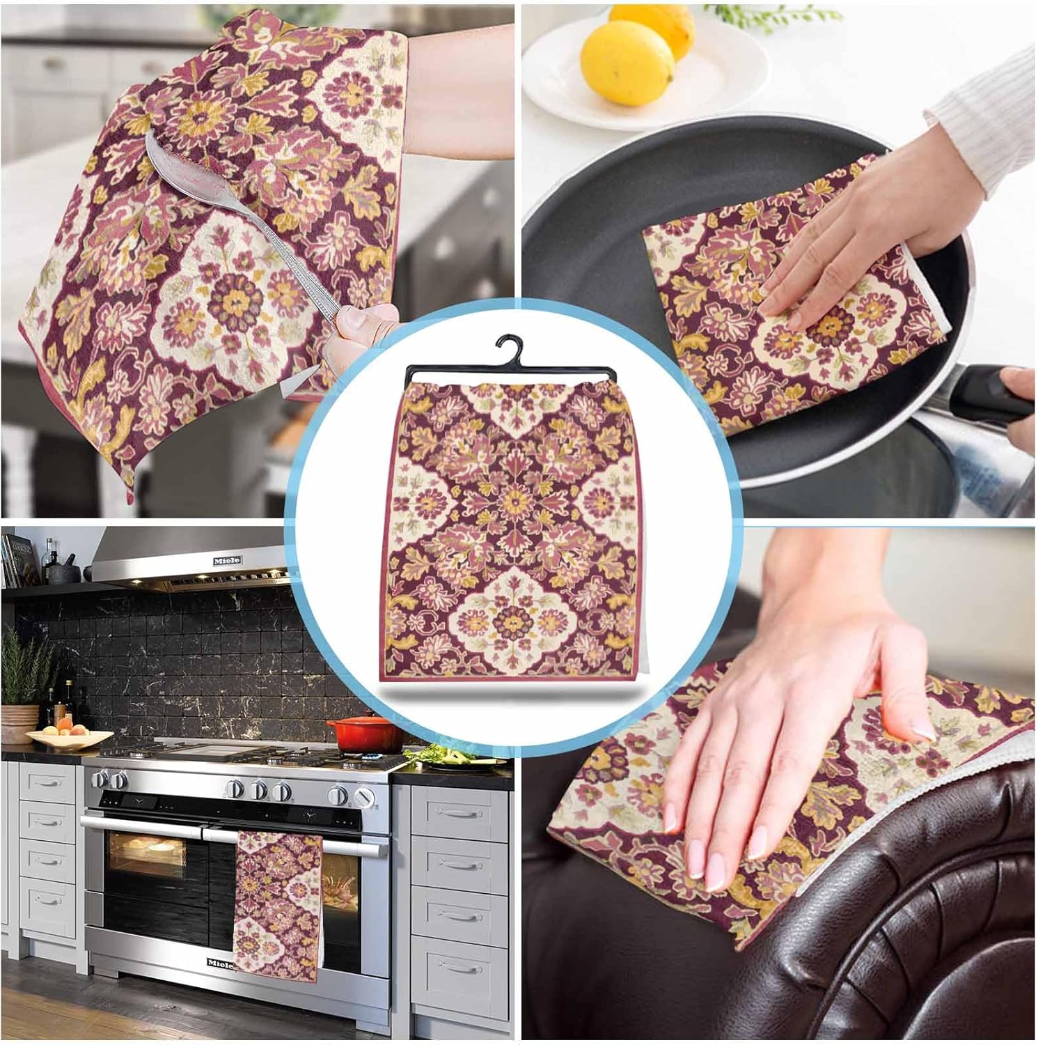 Red Boho Kitchen Towel 18x28 Microfiber Dishcloth Set