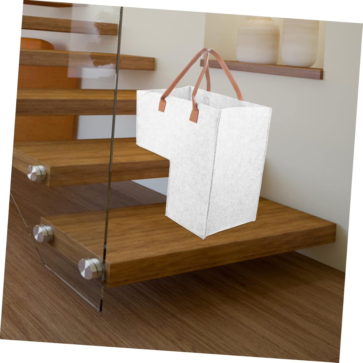CAXUSD Foldable Stair Storage Basket Light Grey 20x12x14