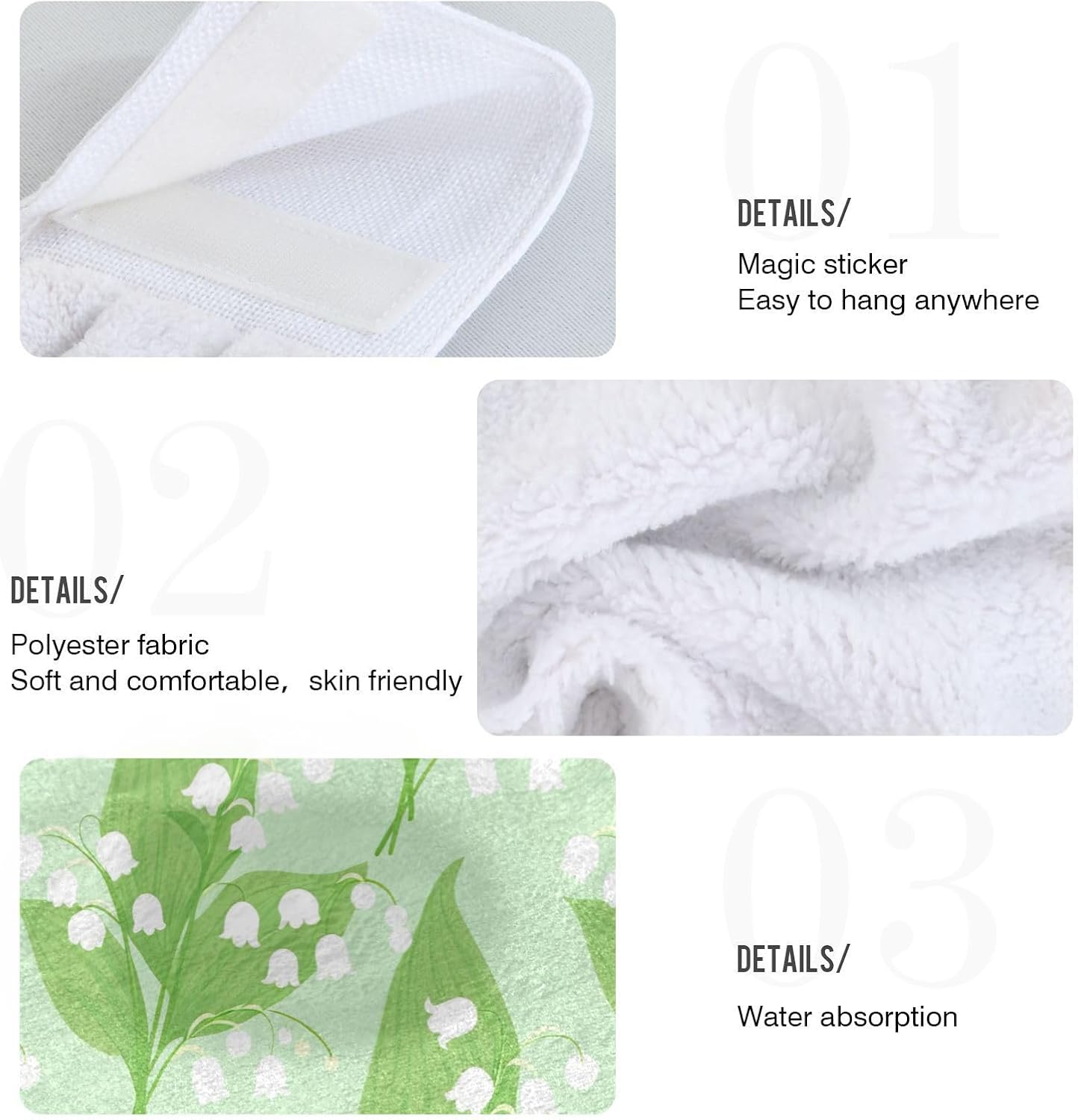 RPLIFE Lily of Valley Green Dish Towel Set of 2