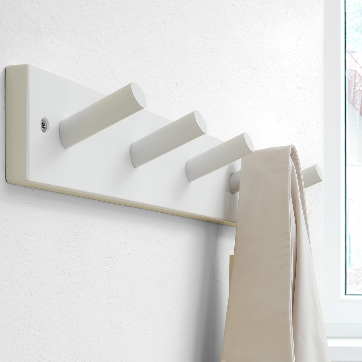 SKOLOO White Bamboo Wall Coat Rack with 5 Pegs 1