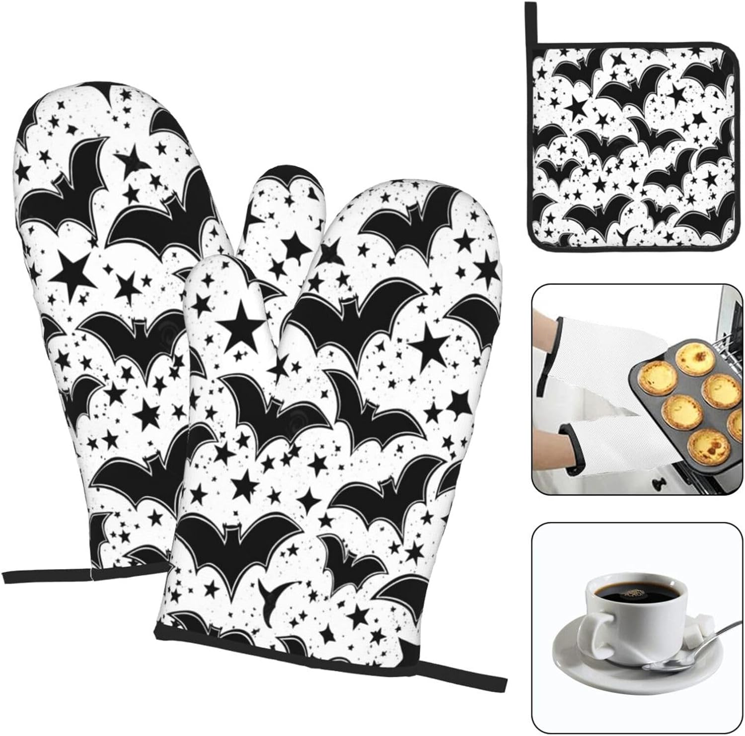 Beubebim Bat Print Oven Mitts Set of 3