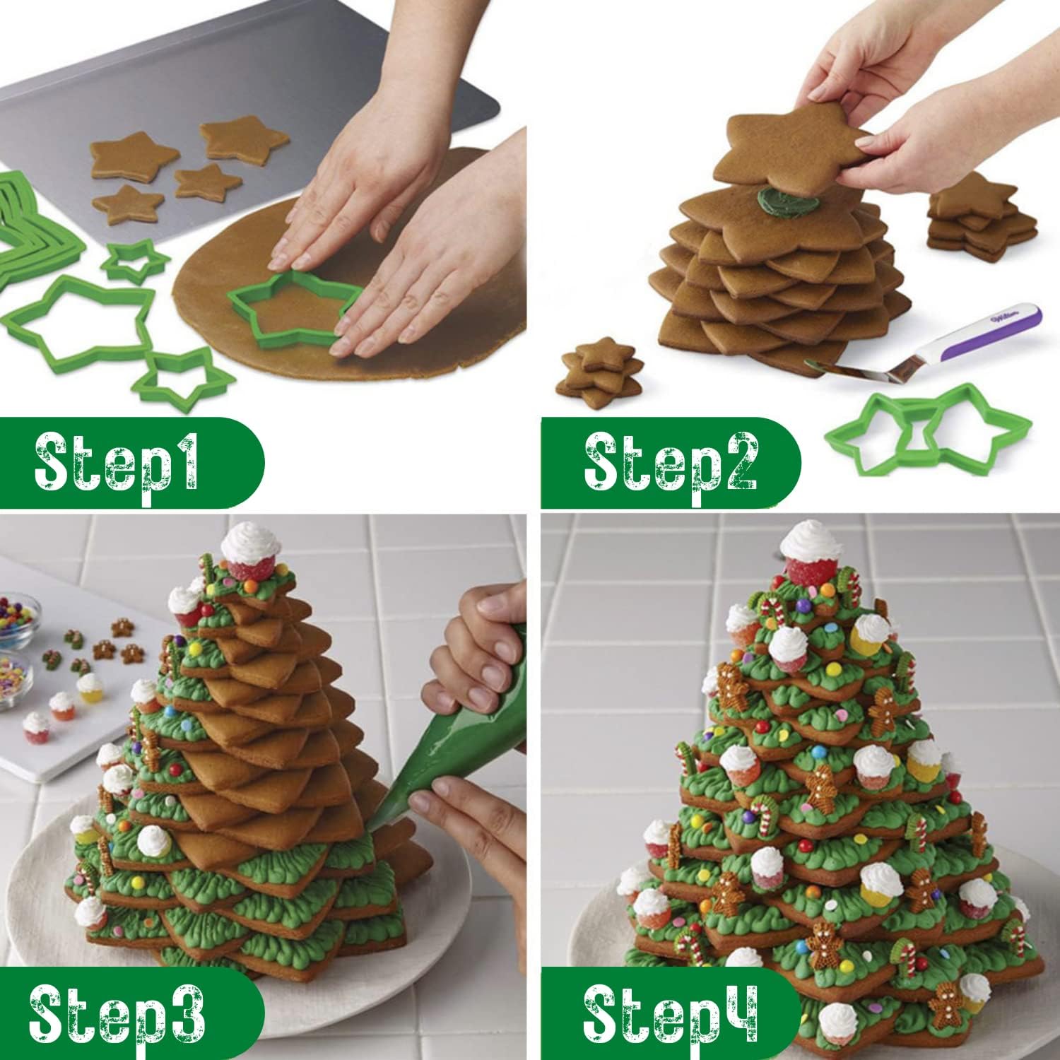 KAISHANE 10pc 3D Star Cookie Cutter Set for Christmas Tree Gift Baking