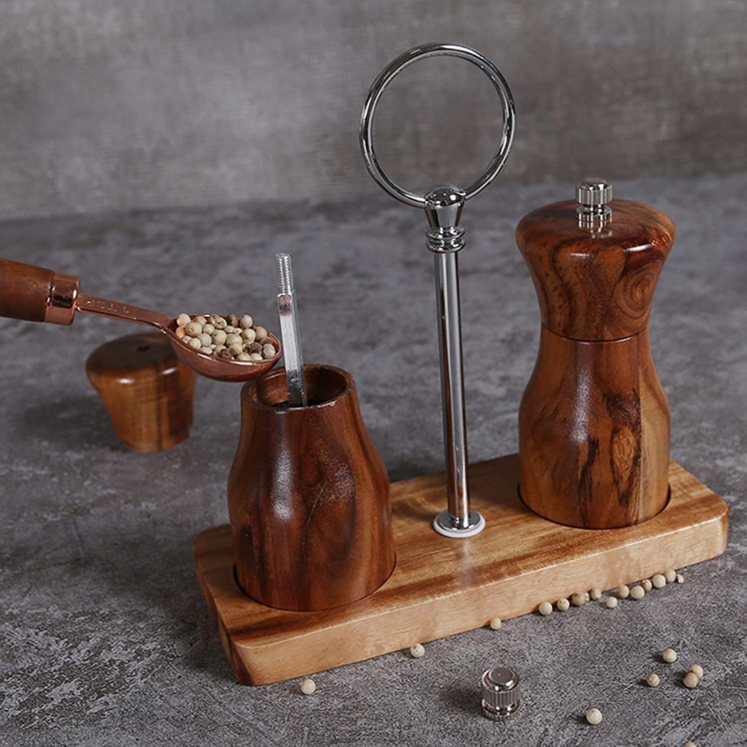 SEFAX 2-Piece Salt and Pepper Grinder Set with Storage and Spoon