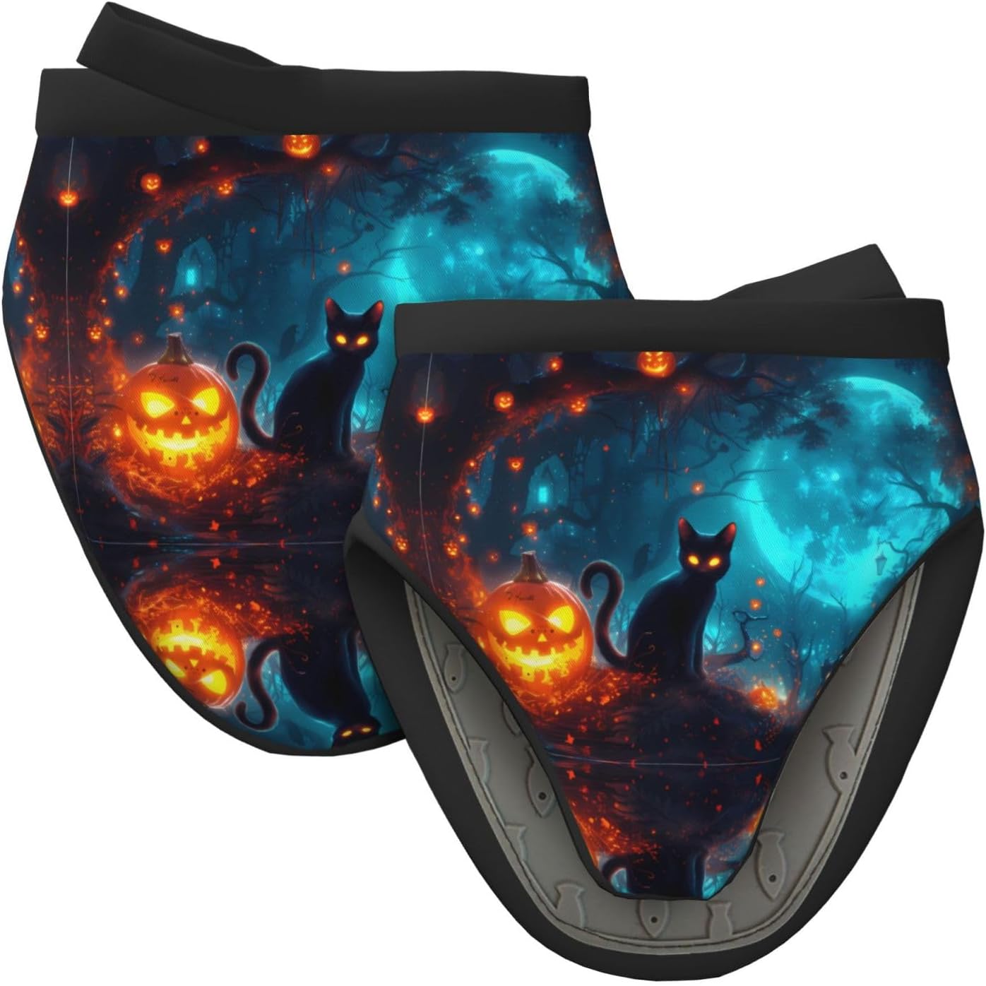 2PCS Mini Silicone Oven Mitts - Halloween Forest Pumpkin Black Cat