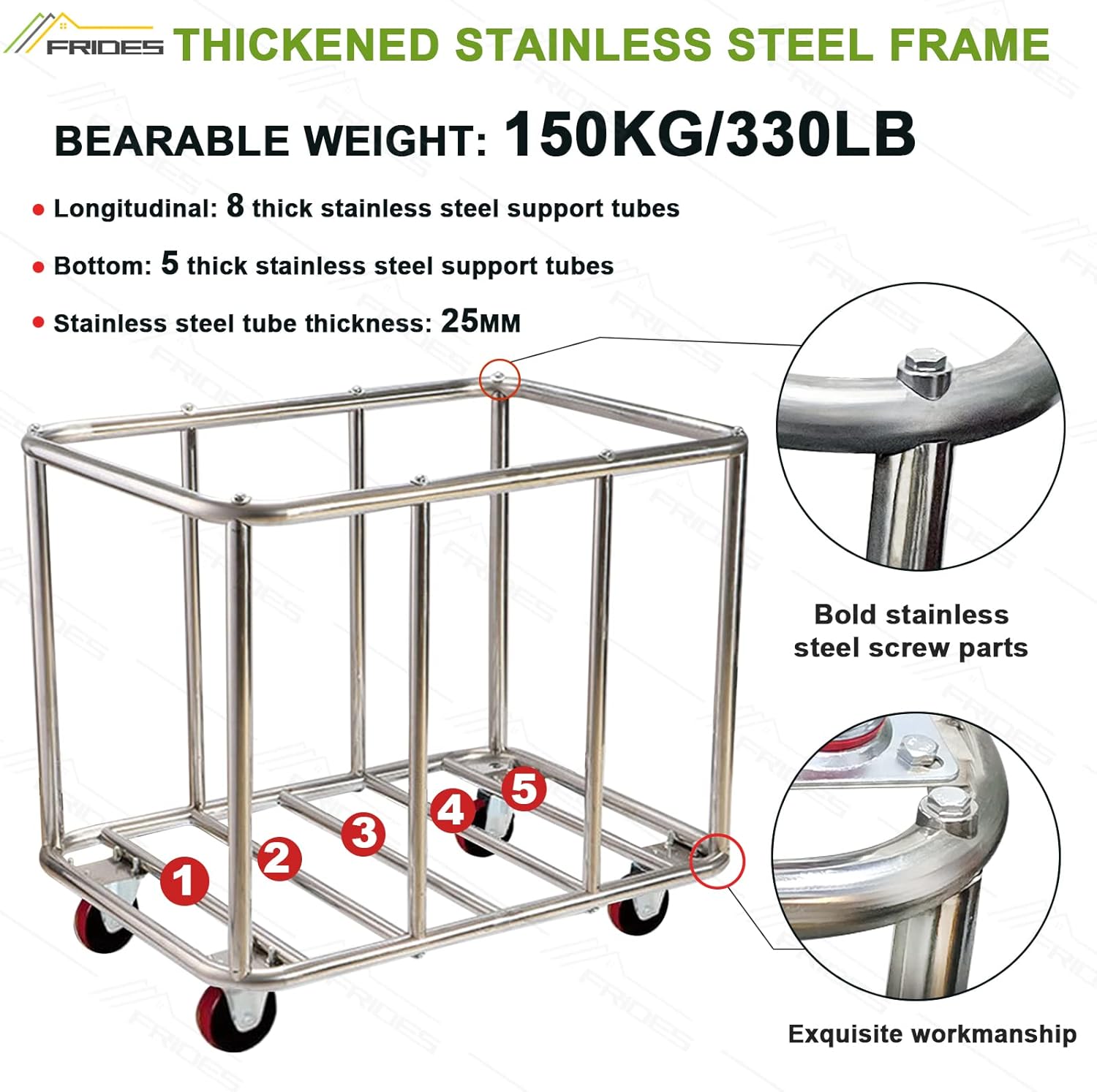 Commercial Laundry Cart with Wheels and Stainless Steel Frame
