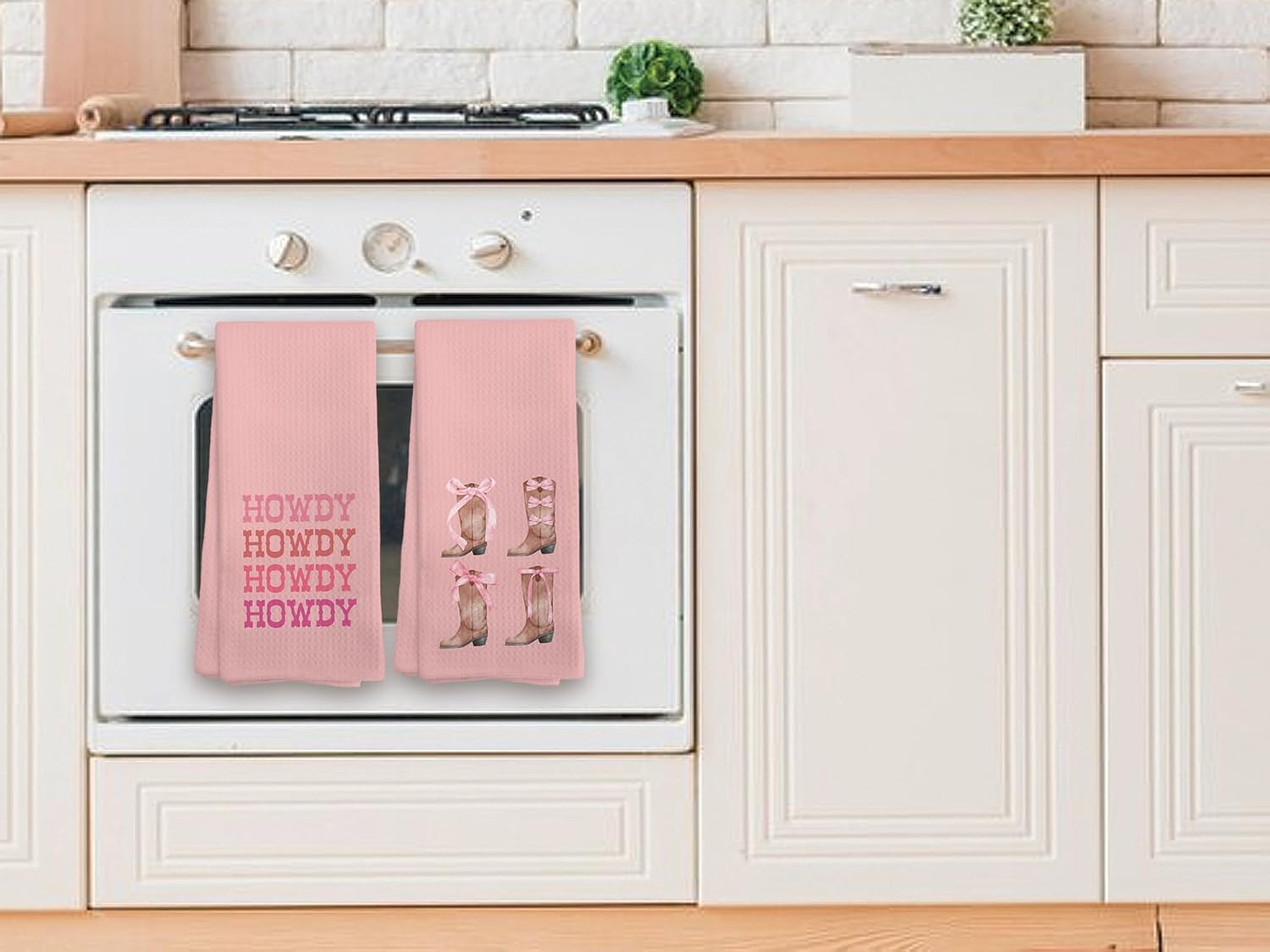 Pink Bow Preppy Kitchen Towels Set of 4