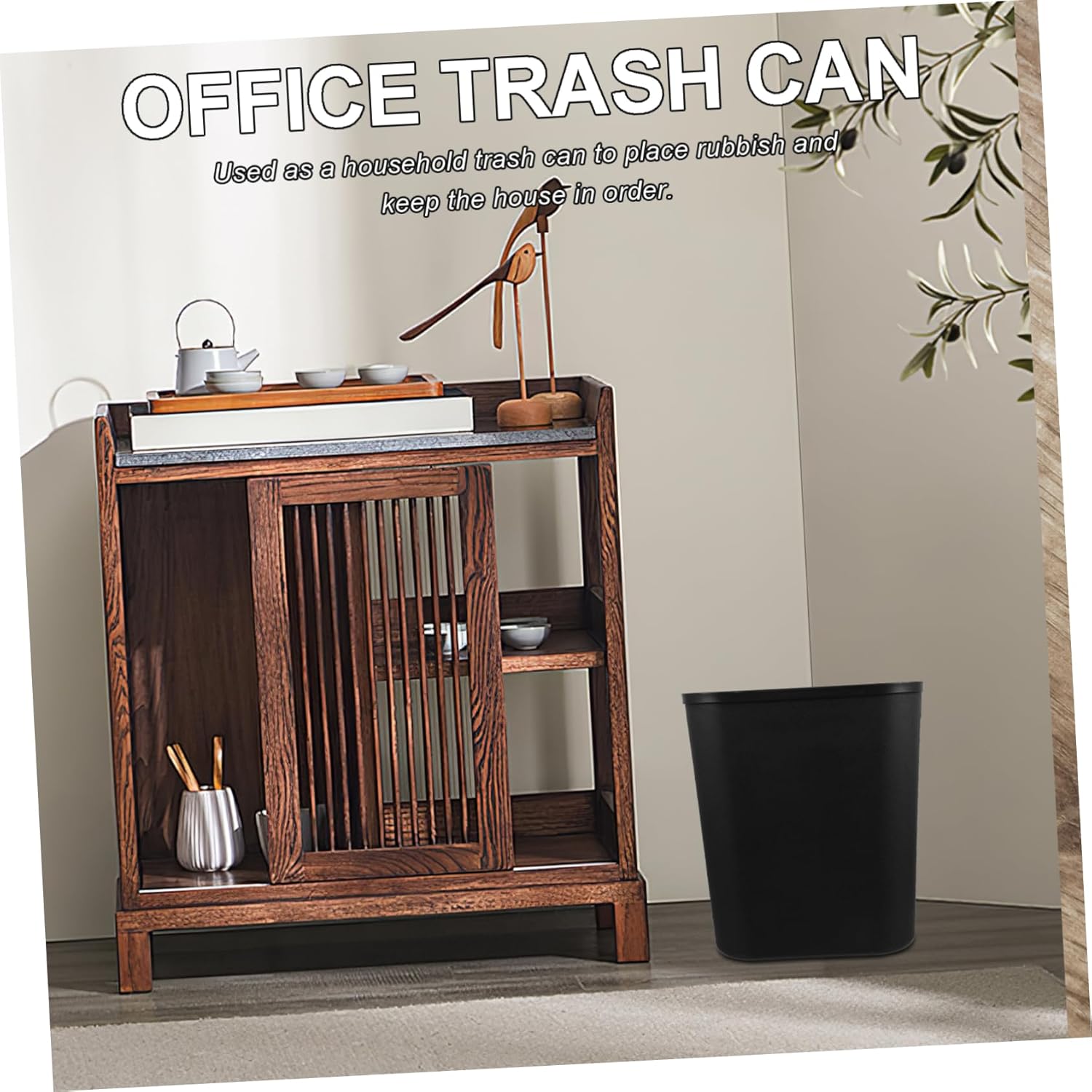 Alipis 13 Gallon Black Trash Can Bathroom Kitchen Waste Bin