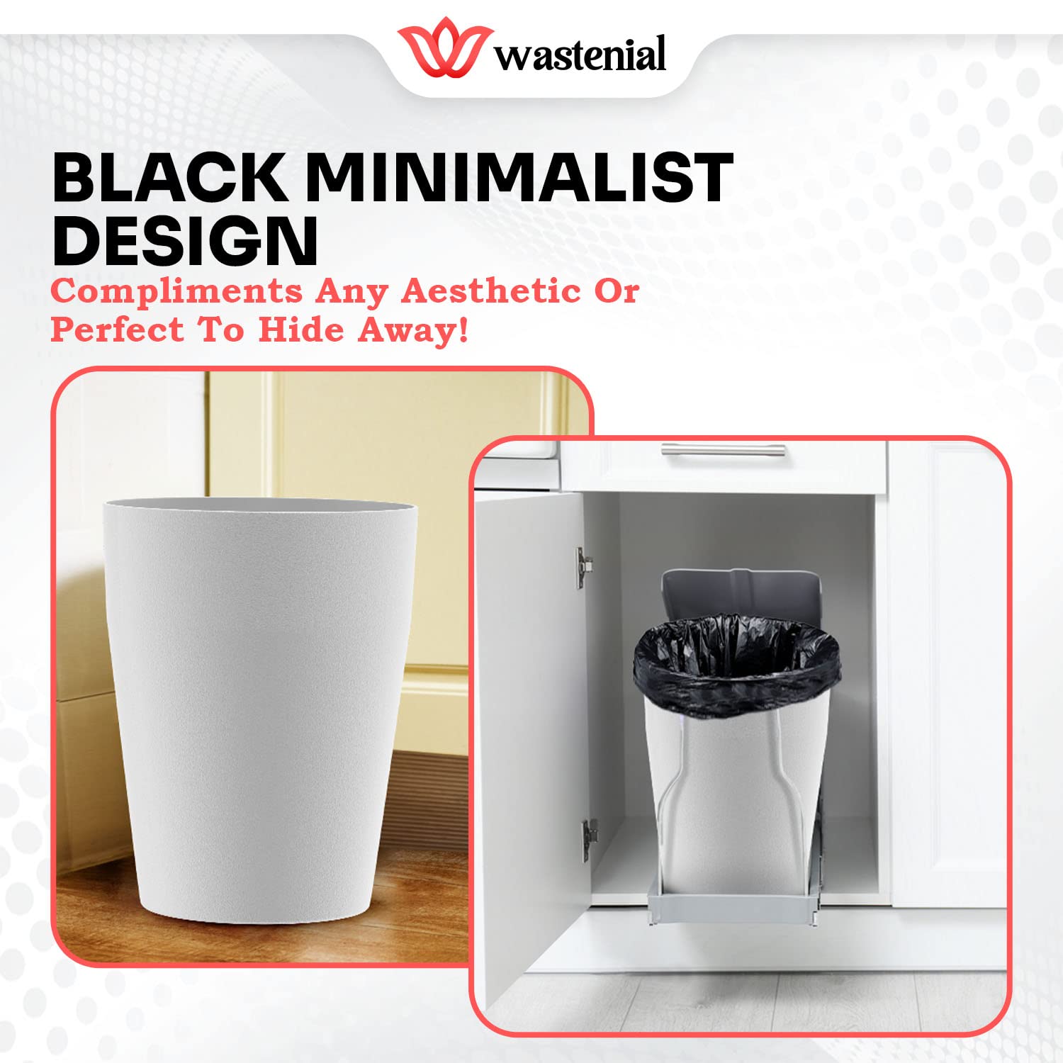 Wastenial 2pcs Matte White 1-Gallon Trash Can