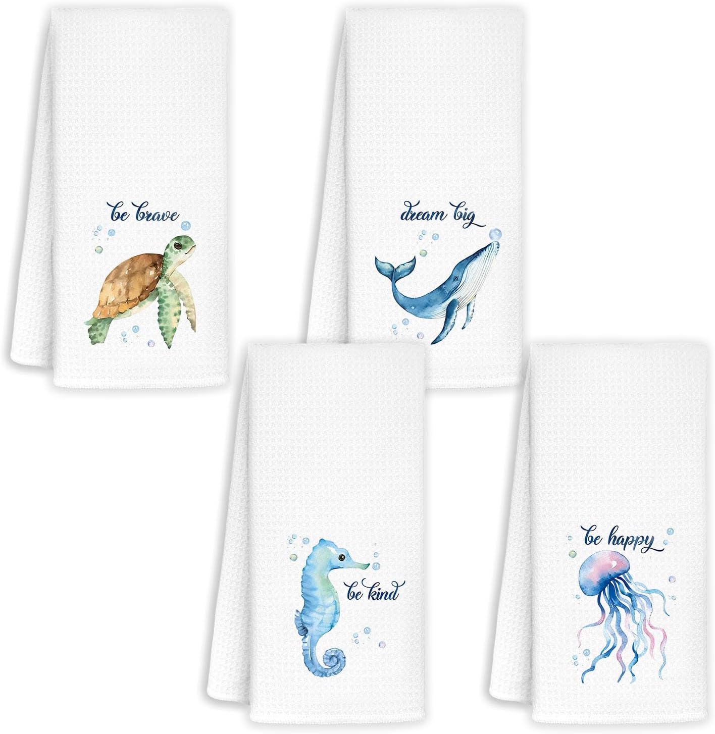 Sea Turtle Kitchen Towel Set of 4 - Waffle Pattern 16x24 Inch