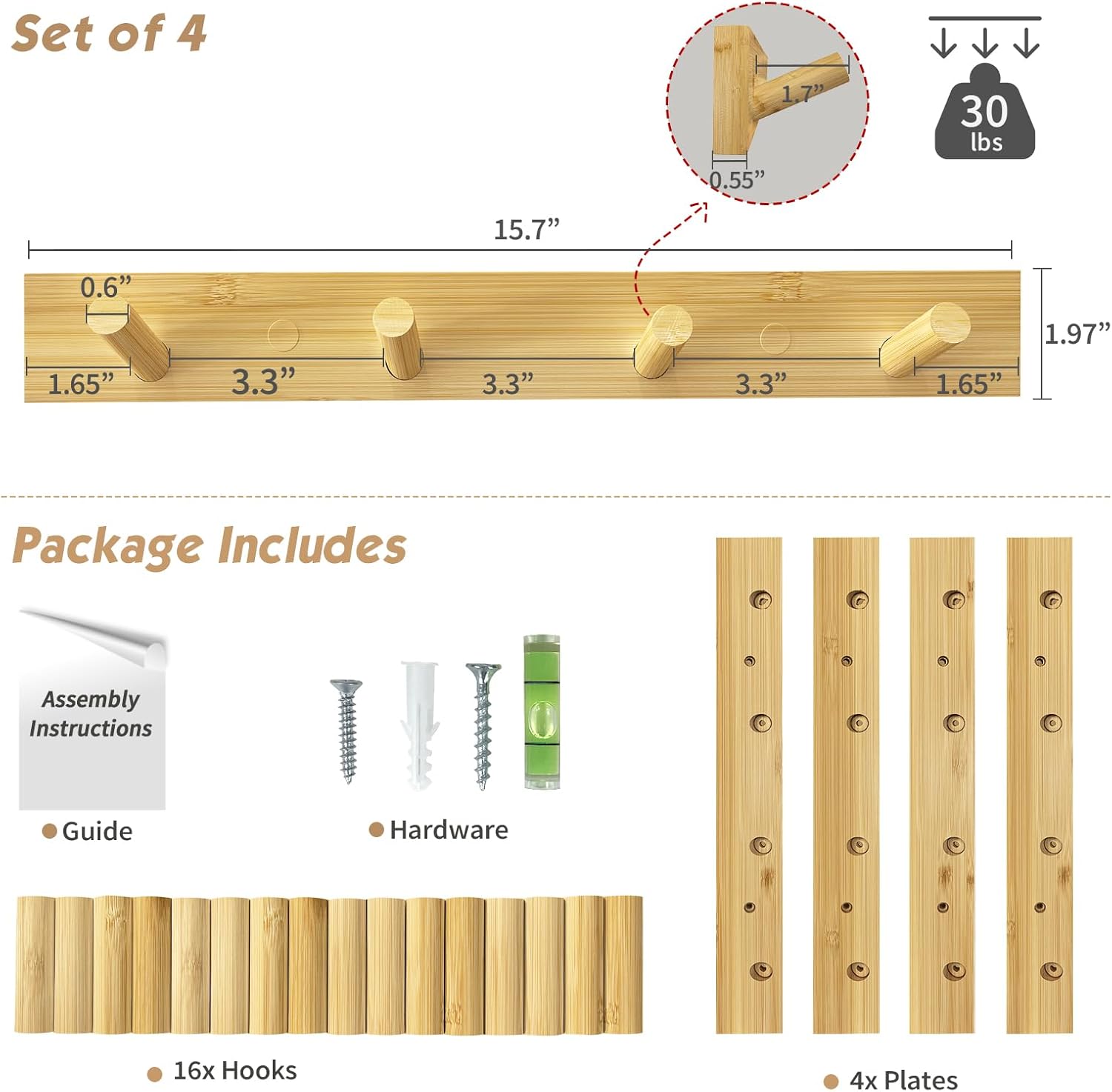 Forbena Wall Mount Coat Rack Set of 4 16 Hooks