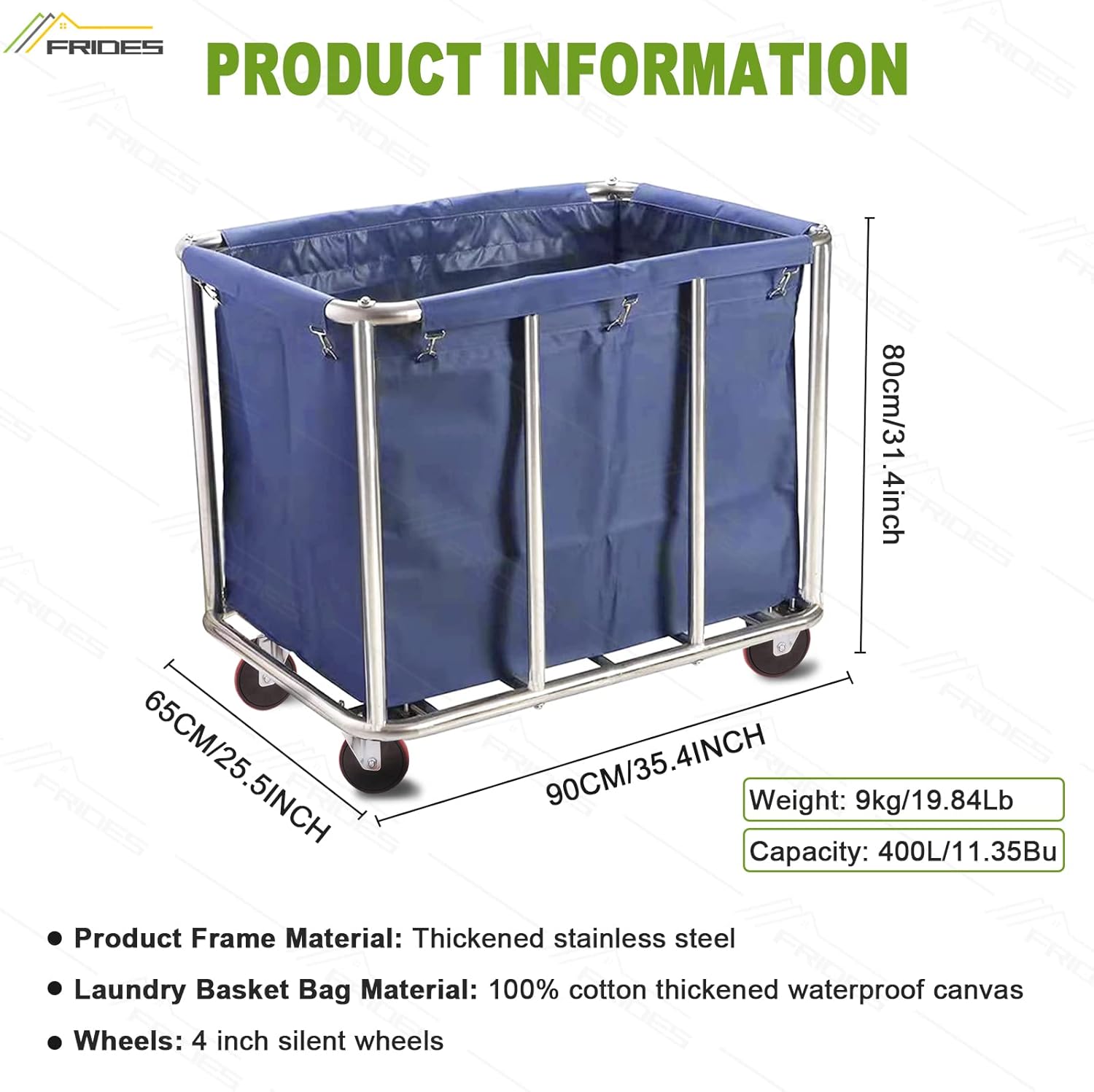 Commercial Laundry Cart with Wheels and Stainless Steel Frame