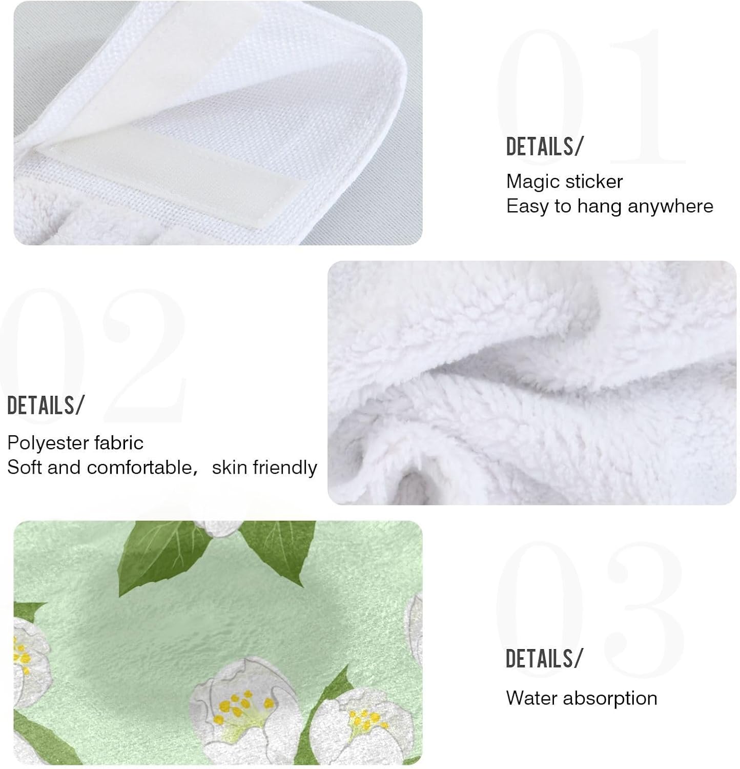 Jasmine Flowers Pattern Kitchen Towels Hand Towel Fast Drying 2 Pieces