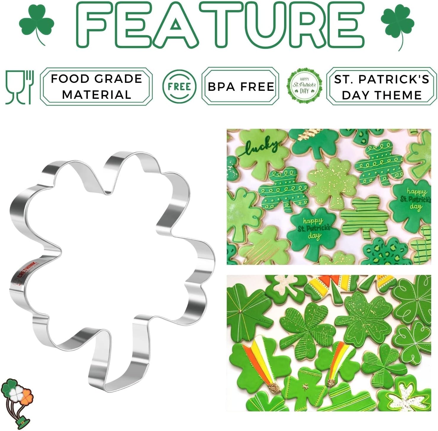 Crethinkaty 8-Piece Clover Four-Leaf Clover Cookie Cutter Set