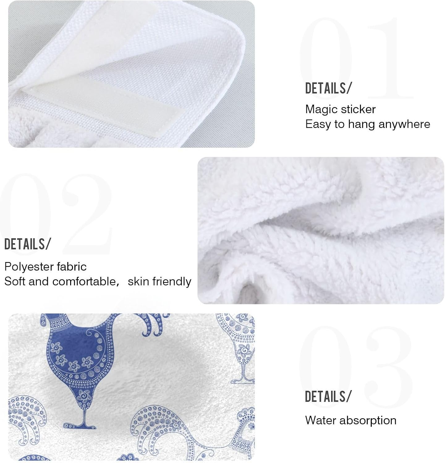 OTVEE Blue White Cartoon Rooste Kitchen Towels 2 Pieces