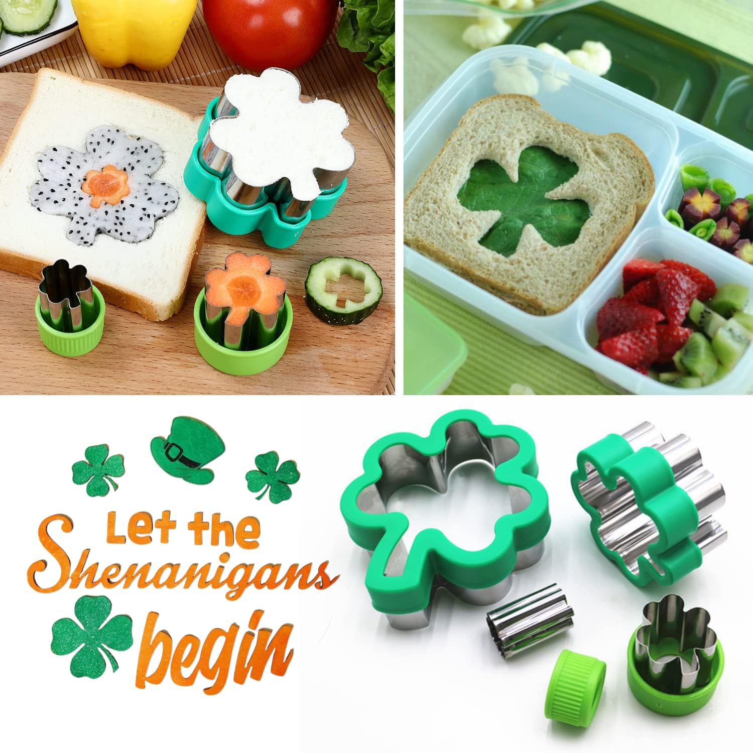 Crethinkaty Shamrock Shape Sandwich Cutters 8PCS Mini Cookie Stamps Mold for Easter