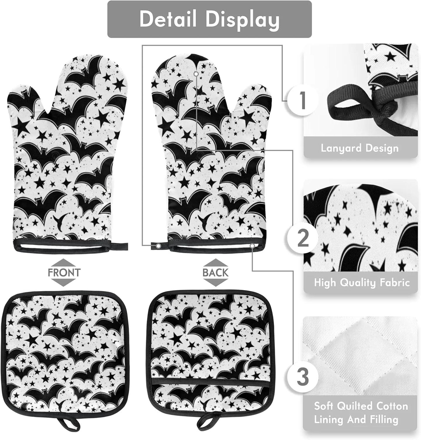 Aglebo Bat Print Oven Mitts and Pot Holders Set of 2 1