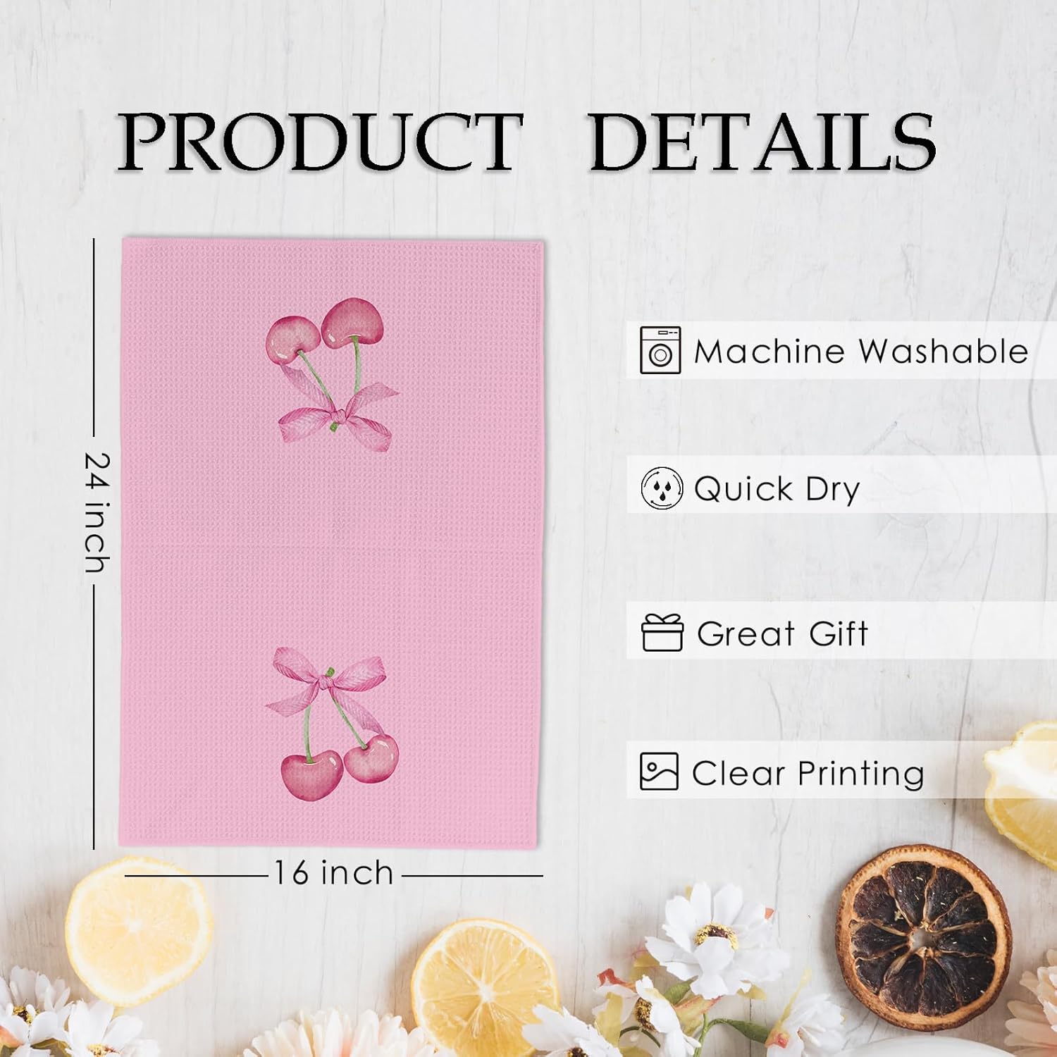 Pink Cherry Bow Kitchen Towels Set of 2