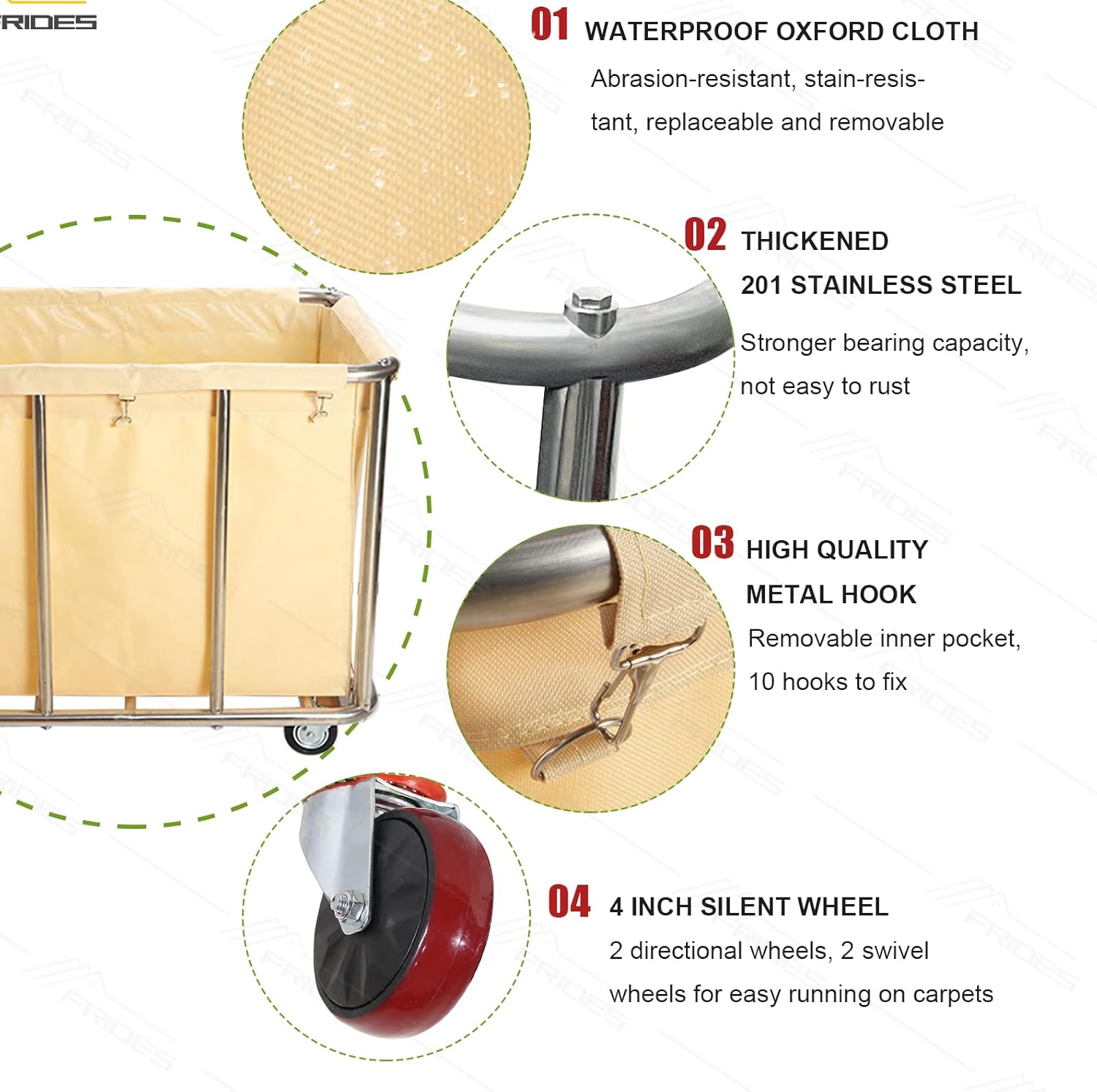 Commercial Laundry Cart with Wheels and Stainless Steel Frame