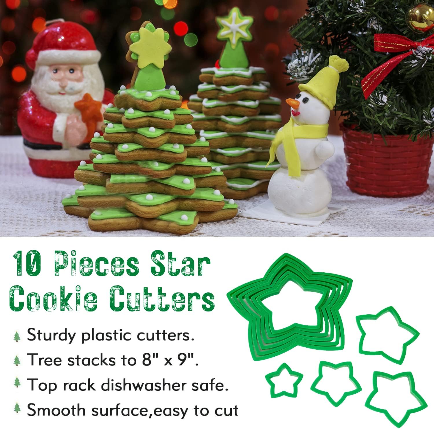 KAISHANE 10pc 3D Star Cookie Cutter Set for Christmas Tree Gift Baking