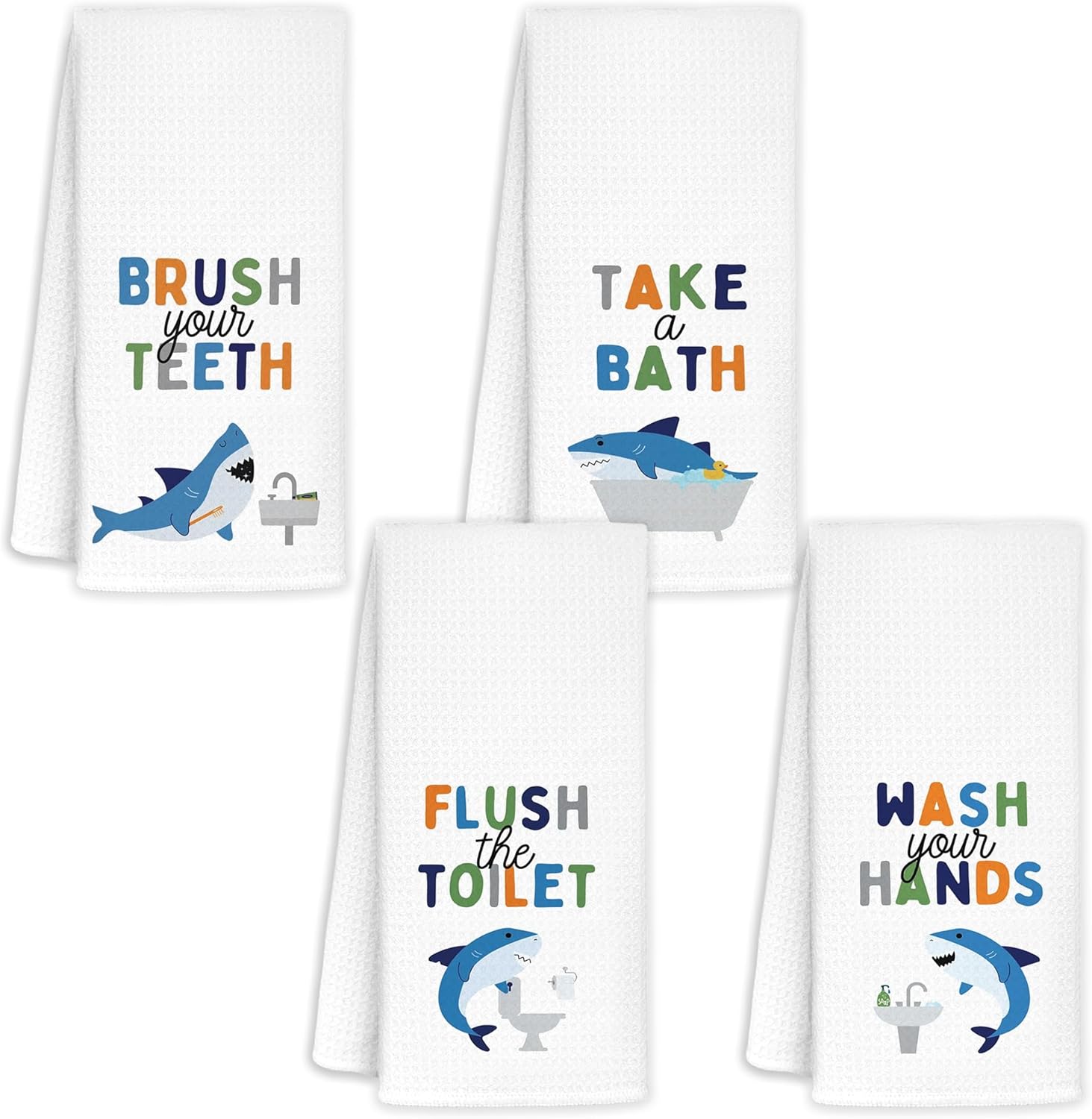 CIOJUNE Shark Towels Set of 4 16x24 Kids Bath Decor