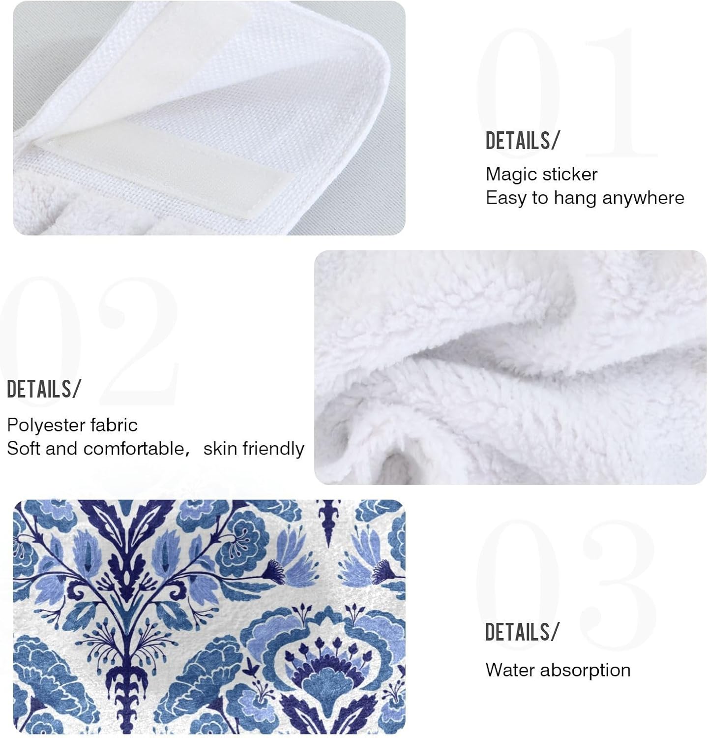 OTVEE Blue Floral Hanging Kitchen Towels 2 Pieces