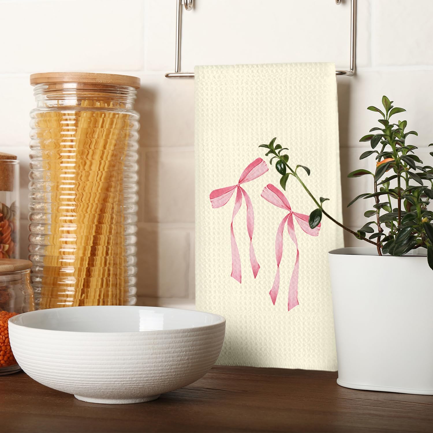 ETYZE Pink Cherry Bow Hand Towels Set of 4