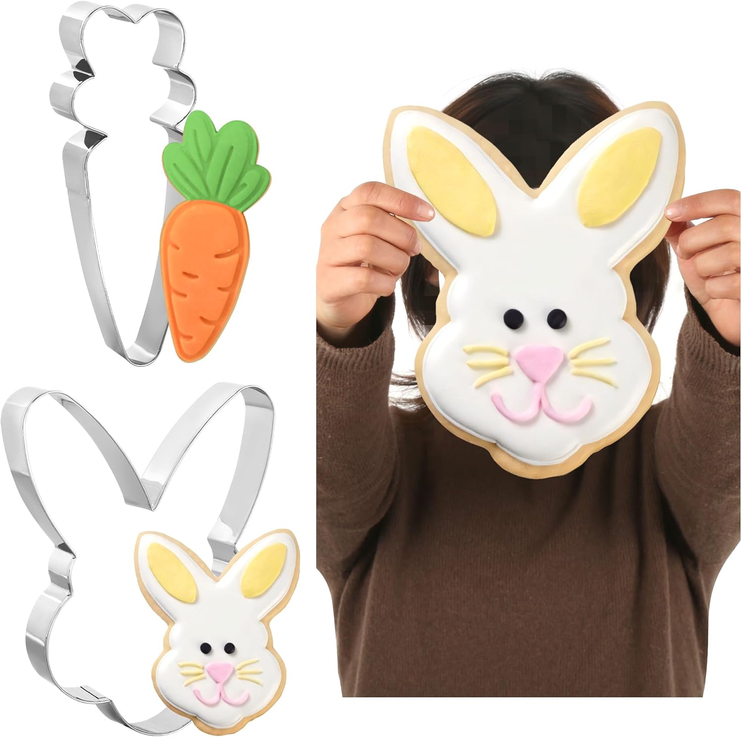 2pcs Extra Large Easter Cookie Cutters with Bunny and Carrot Shapes