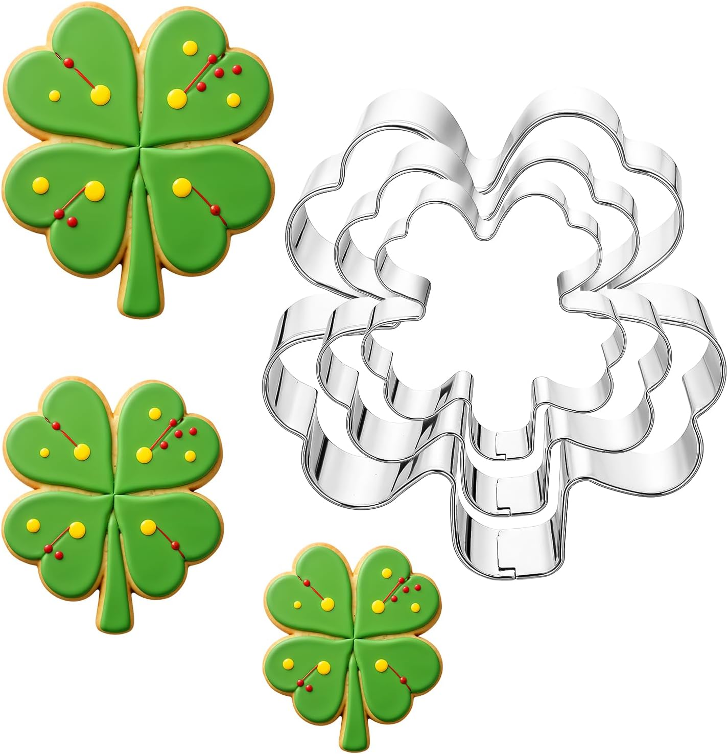 3 Pack Clover Cookie Cutter Set 4 Leaf Clover Metal Baking Tools