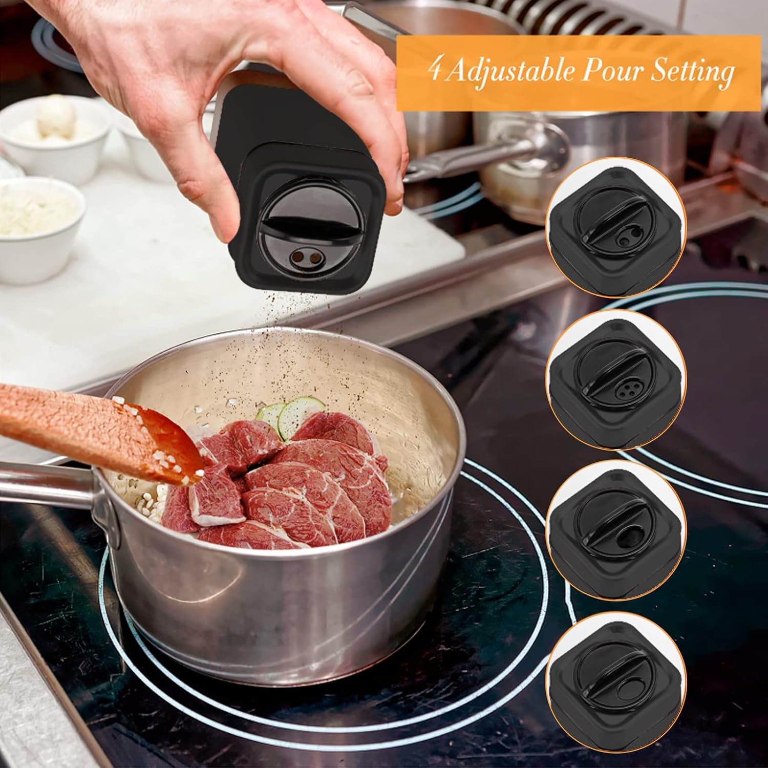 Aelga Black Salt Pepper Shakers Set with Holder