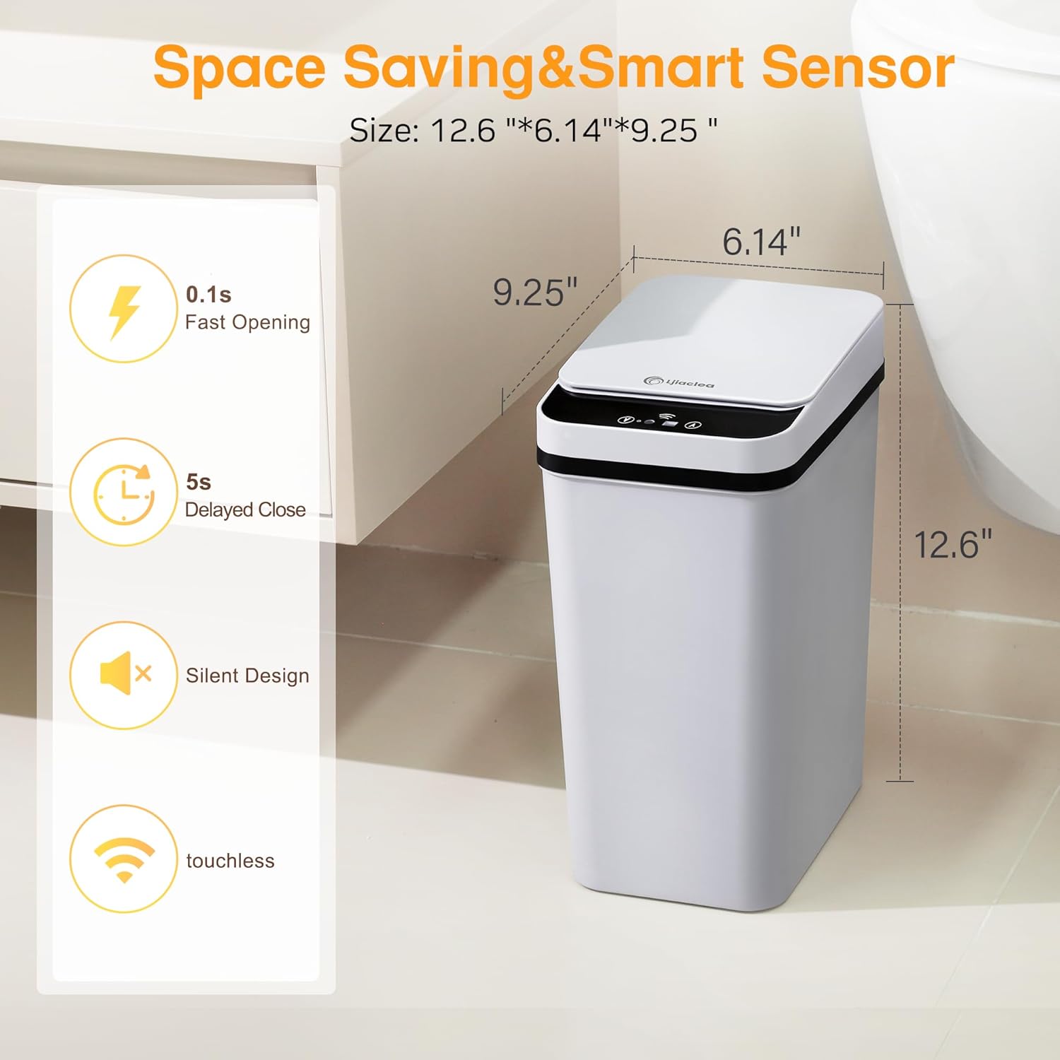 LJIACLEA Touchless Bathroom Trash Can 26 Gallon with Lid