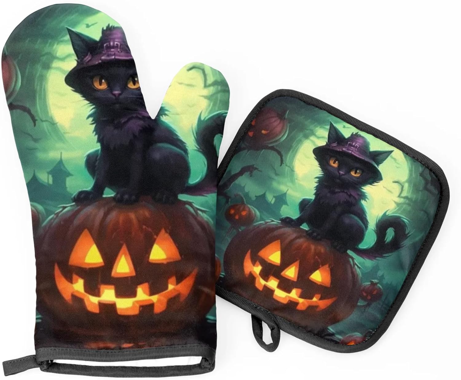 Aglebo Halloween Funny Pumpkin Oven Mitts and Pot Holders Set
