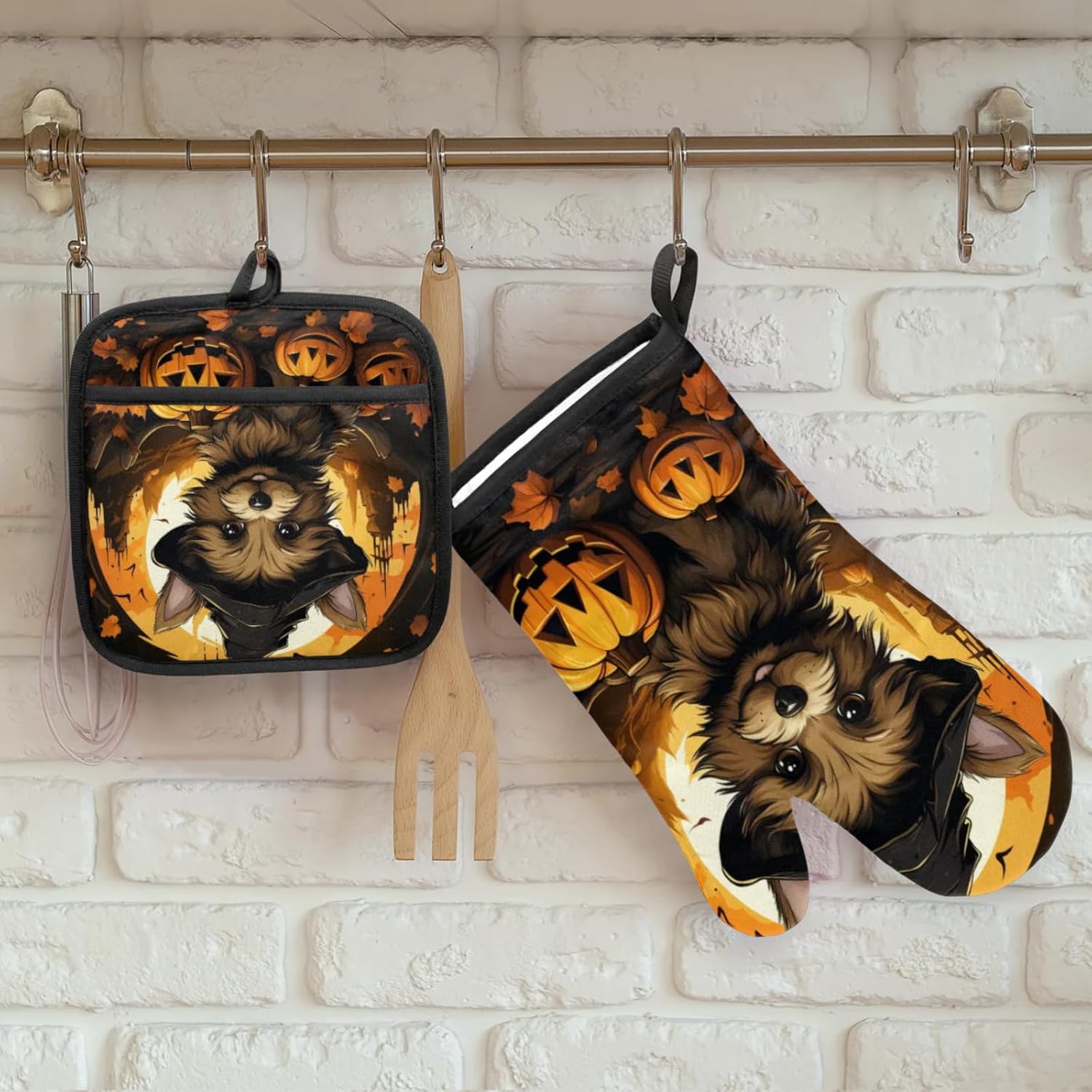 Aglebo Halloween Pumpkins Oven Mitts and Pot Holders Set of 2