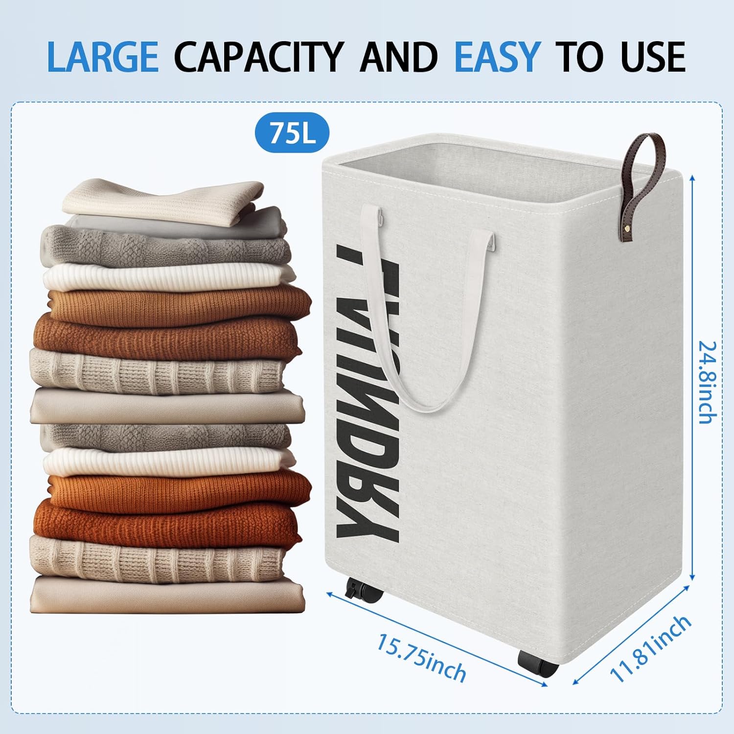 HomeHacks 75L Rolling Laundry Basket with Wheels 1