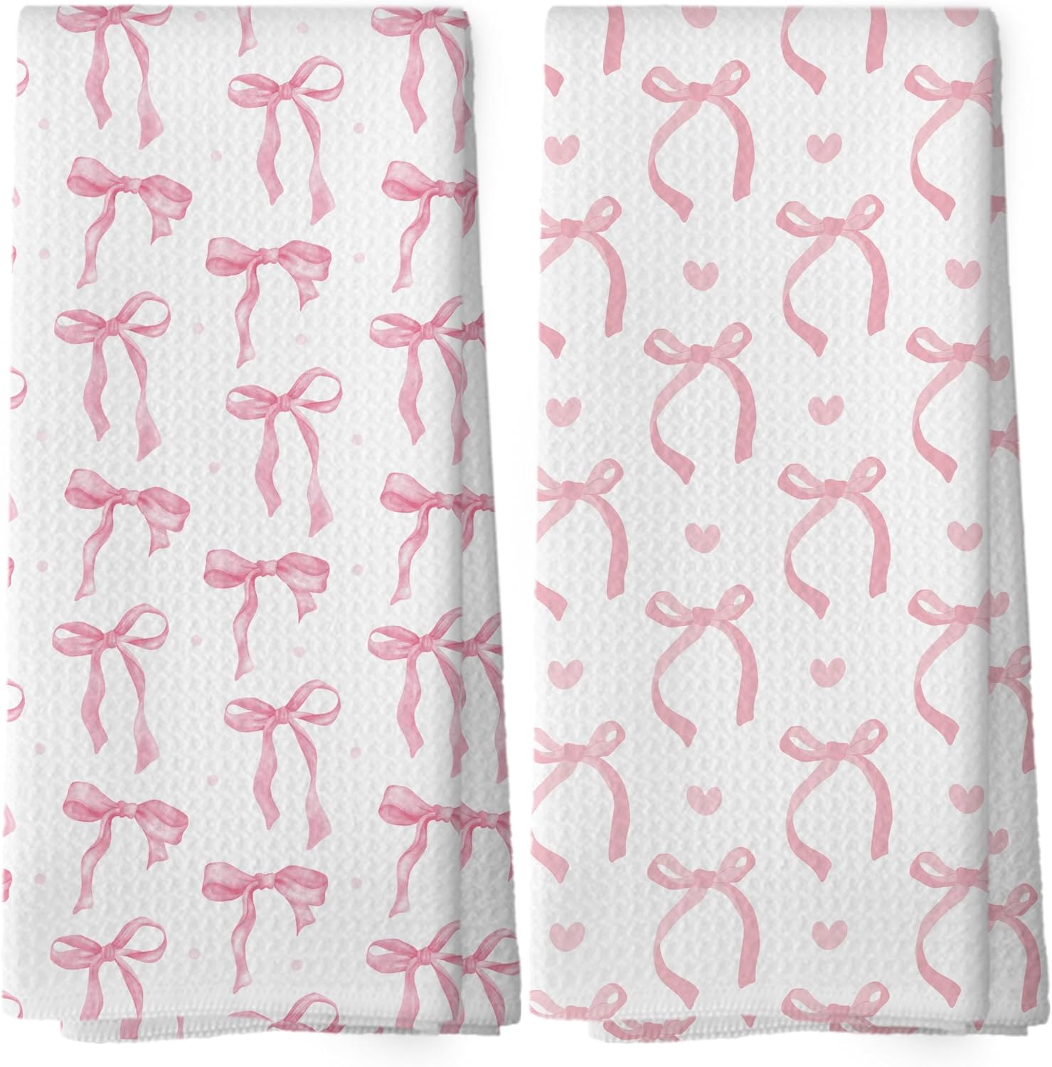 Coquette Pink Bow Dish Towels Set of 2