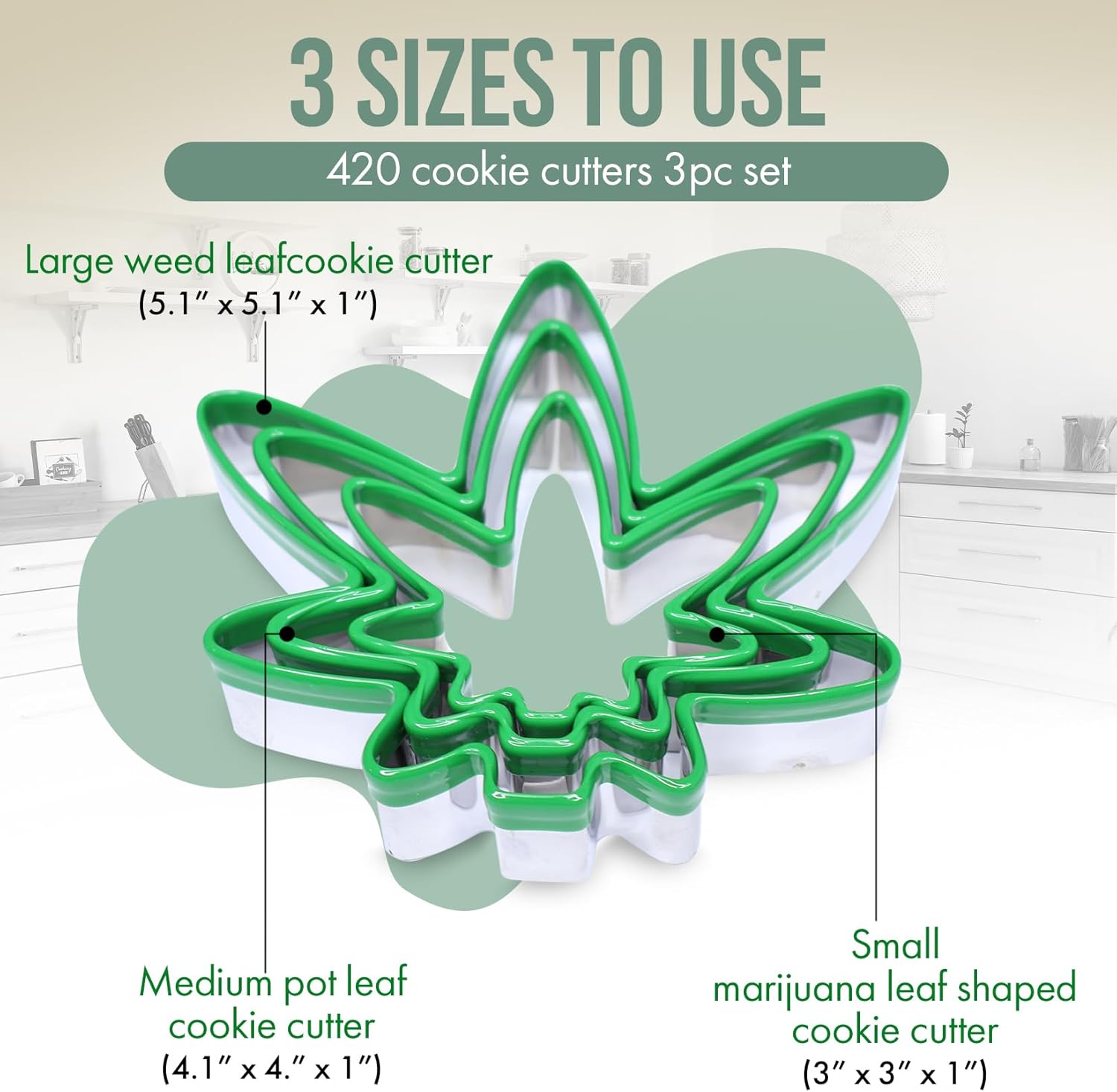 Hello High 3PC Leaf Cookie Cutter Set - Steel Metal 420 Baking Supplies