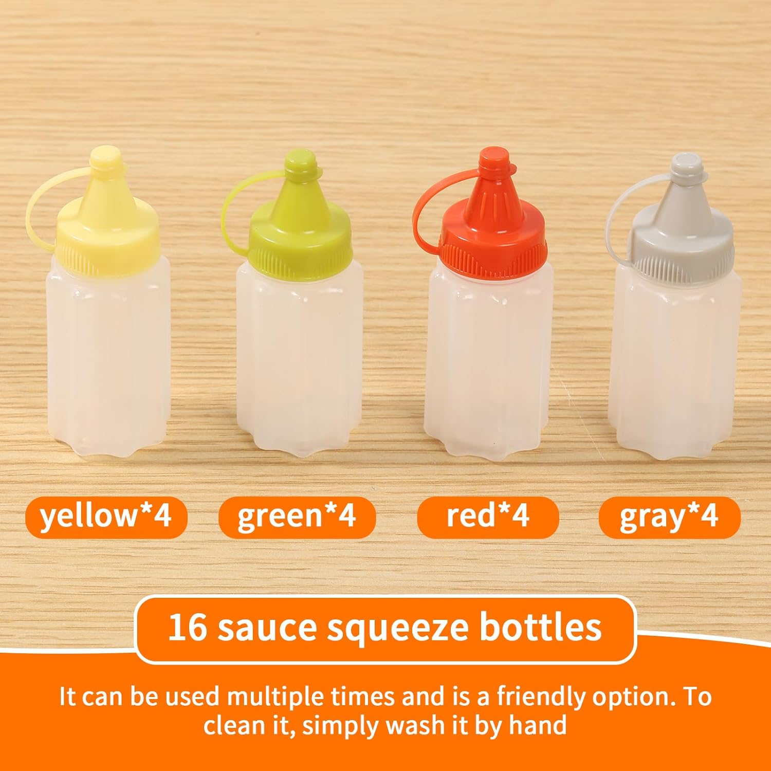 16pcs Colorful Condiment Squeeze Bottles with Lids