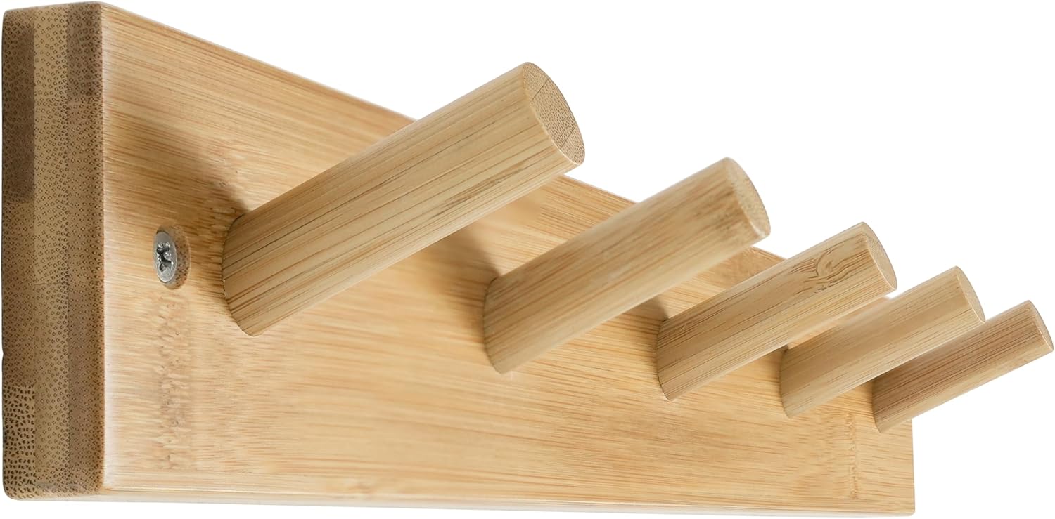 SKOLOO Bamboo Wall Coat Rack with 5 Pegs Natural Gold