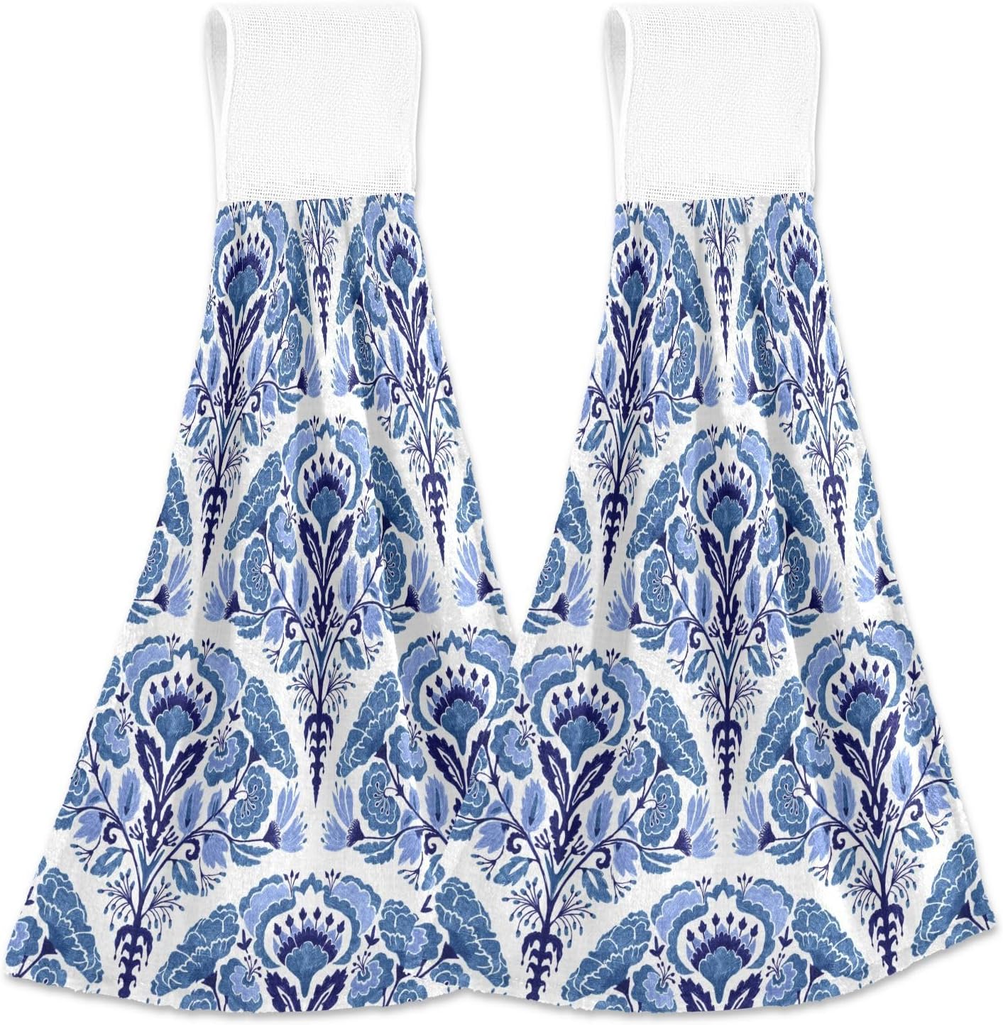 OTVEE Blue Floral Hanging Kitchen Towels 2 Pieces