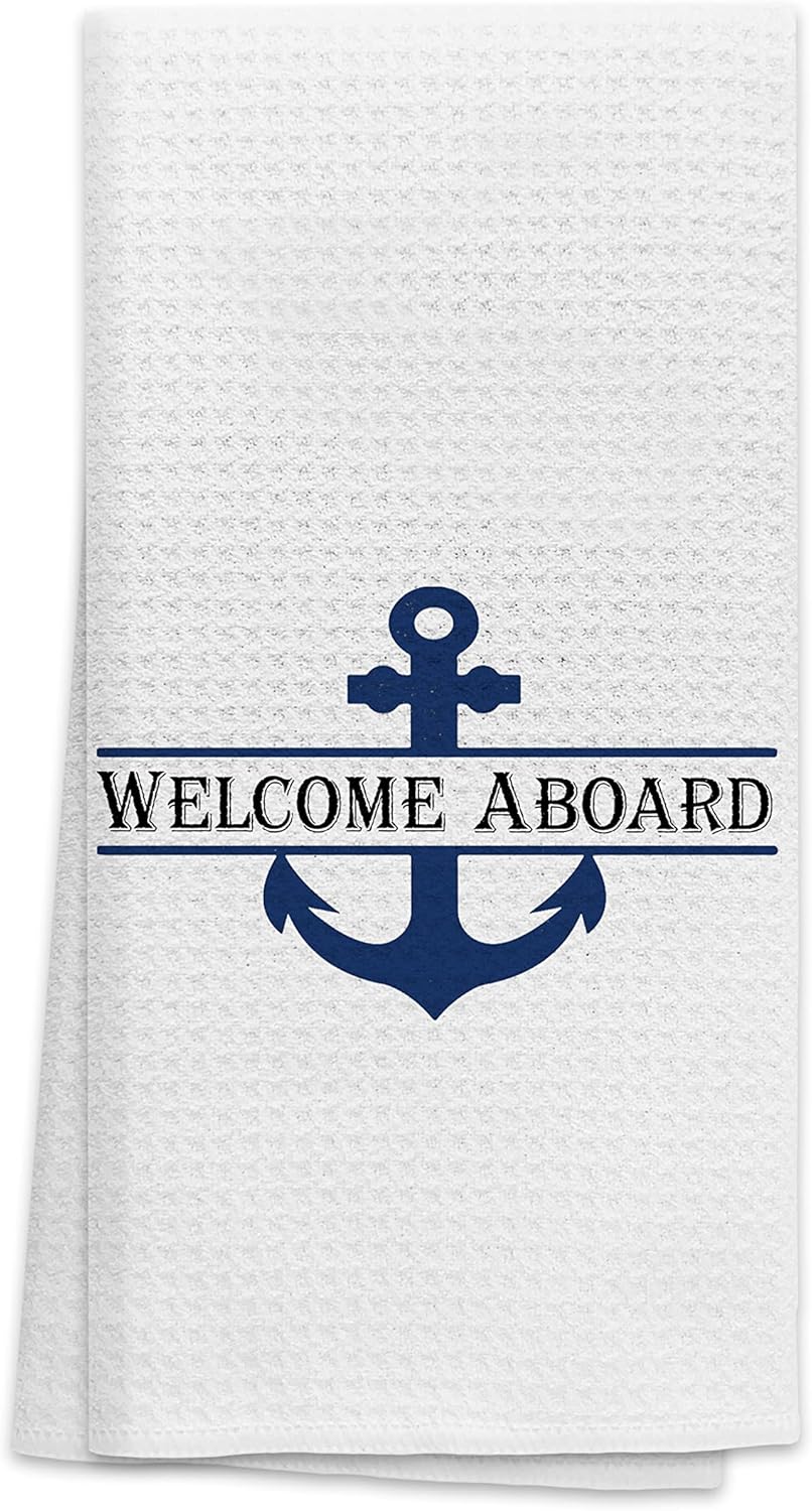 OHSUL Navy Blue Anchor Beach Kitchen Bath Towel