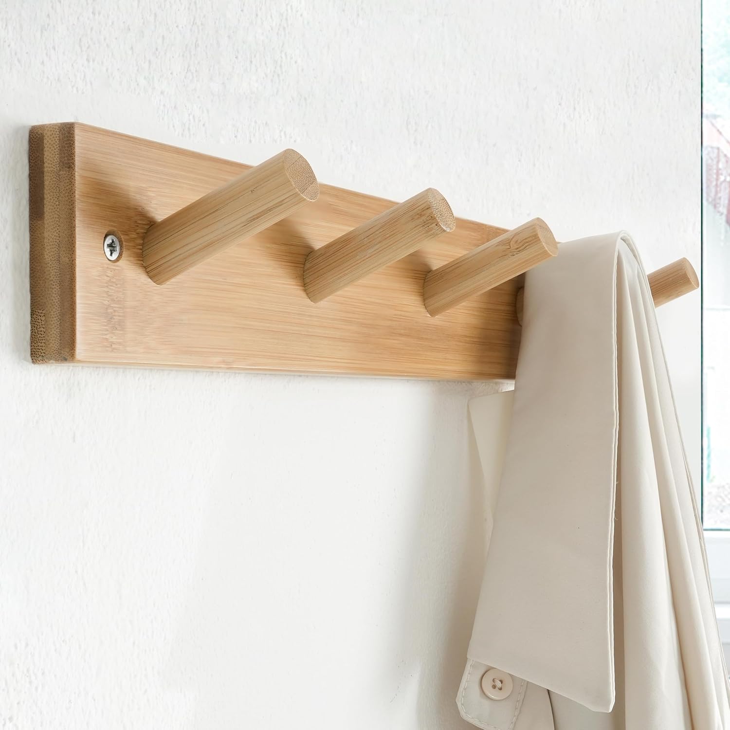 SKOLOO Bamboo Wall Coat Rack with 5 Pegs Natural Gold