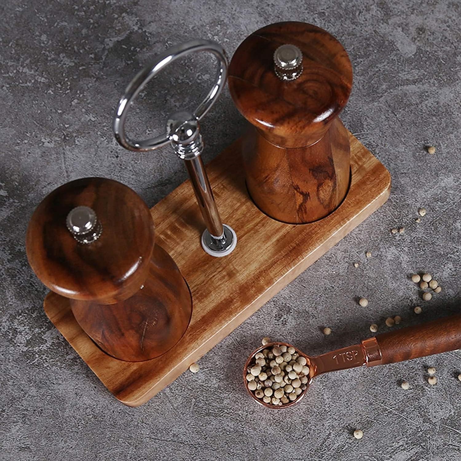 SEFAX 2-Piece Salt and Pepper Grinder Set with Storage and Spoon