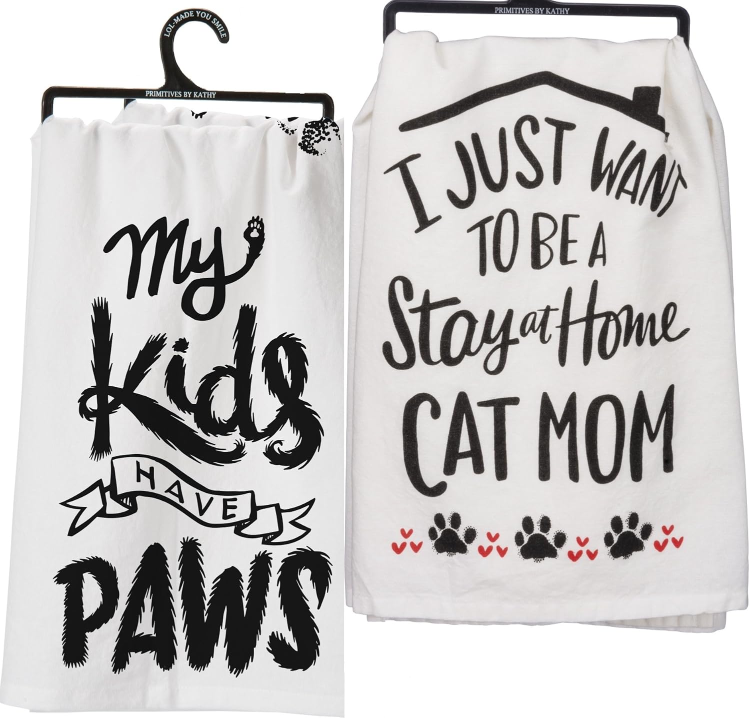Primitives by Kathy Kitchen Towel Set of 2 Cat Mom Kids Have Paws